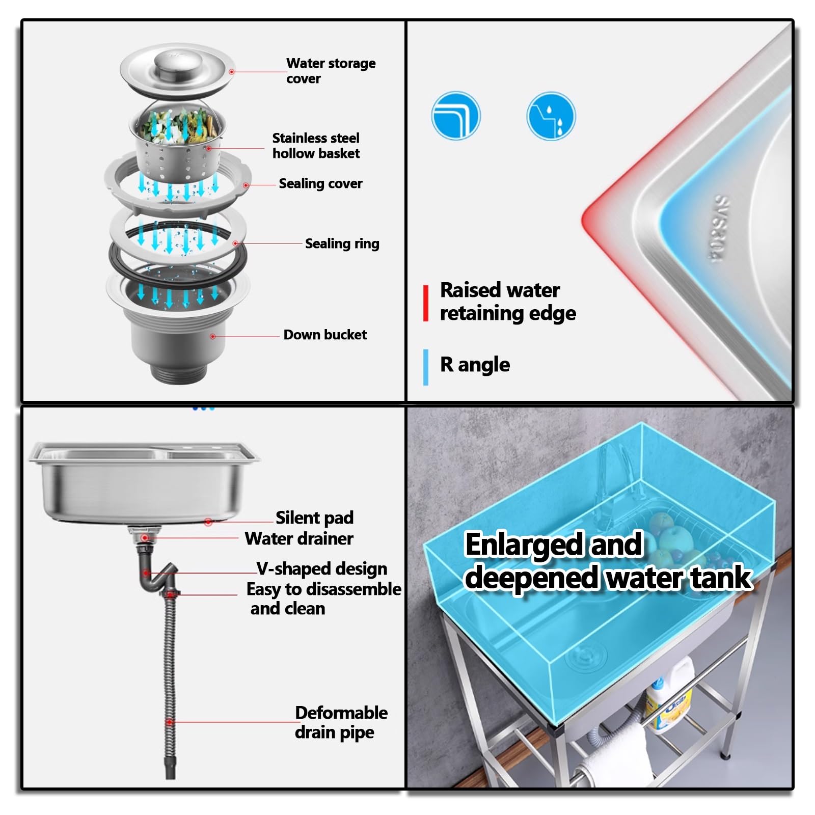 Fregadero utilitario de Acero Inoxidable de un Solo Seno, estación Exterior Independiente con Kit de desagüe para Lavar en la Cocina, lavadero o Garaje.