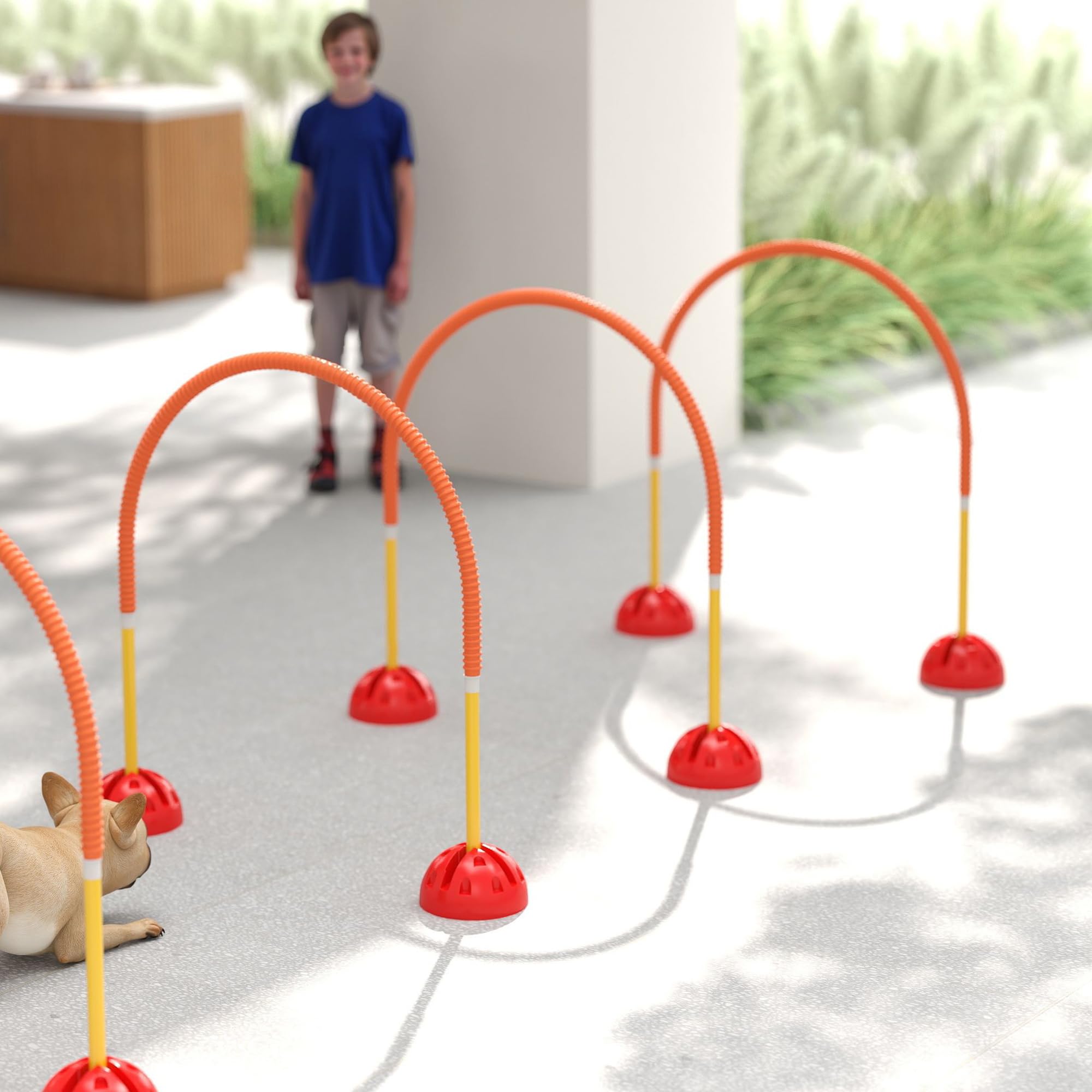 PawHut Kit d'équipement d'agilité pour Chien, kit d'agilité pour Chien avec 4 Portes à Largeur réglable, Sac de Transport, Assemblage Facile, Agility à Chien Portable, Jaune et Orange