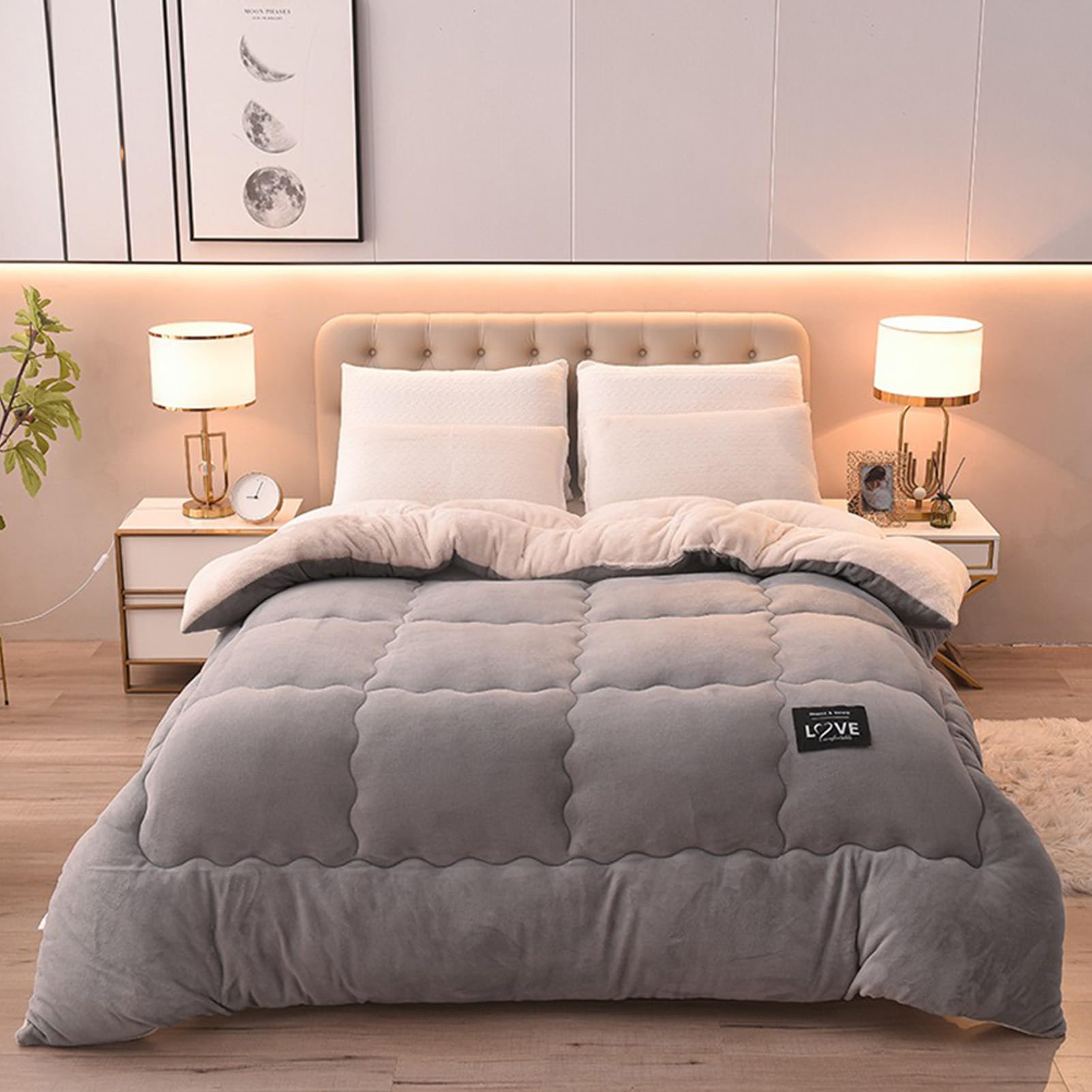 Edredón de Plumón Cama 90, Mezcla de Algodón Egipcio, 100% Plumón y Plumas Nuevas Edredón Nórdico para 4 Estaciones, Edredones Extrasuaves de Calor Medio (Grey,150x200cm-3kg)
