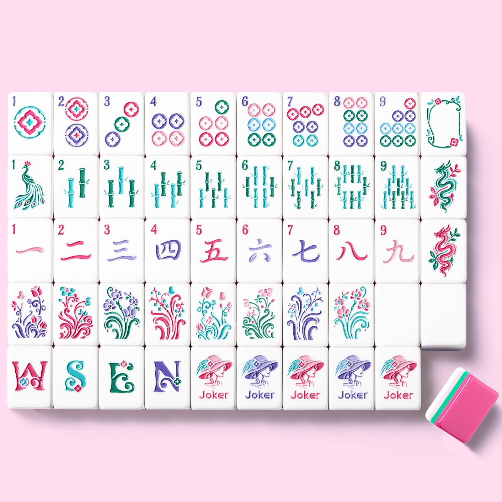 Set Mahjong Americano 160 Piezas Rosa 4 Capas Fichas De Juego | Set Mahjong Acrílico Grabado Diseño Elegante para Noches en Casa y Reuniones