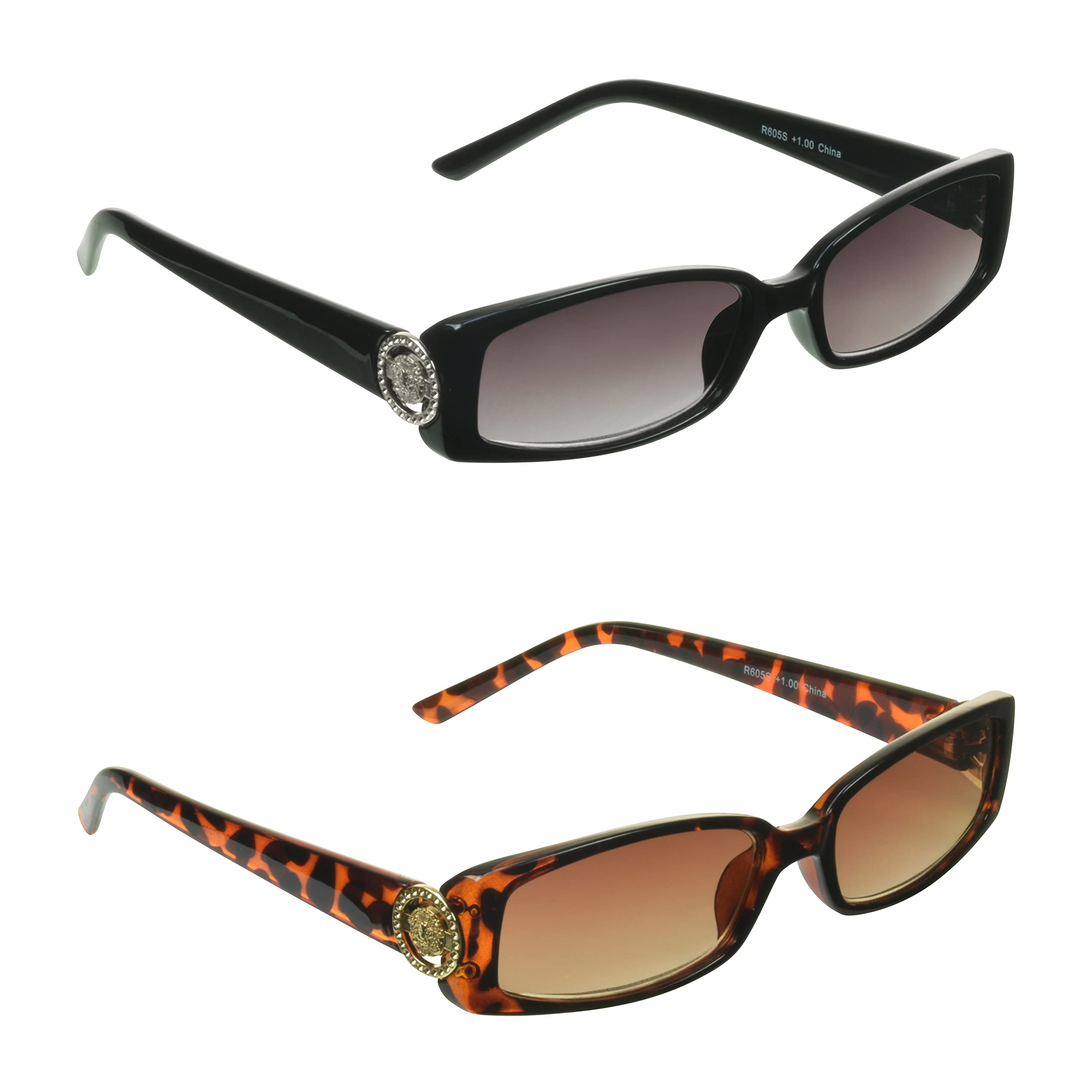 proSPORT Women Reading Sunglass Tinted Full Lens Readers +1.75 Black Silver Smoke and Tortoise Brown NOT BIFOCAL