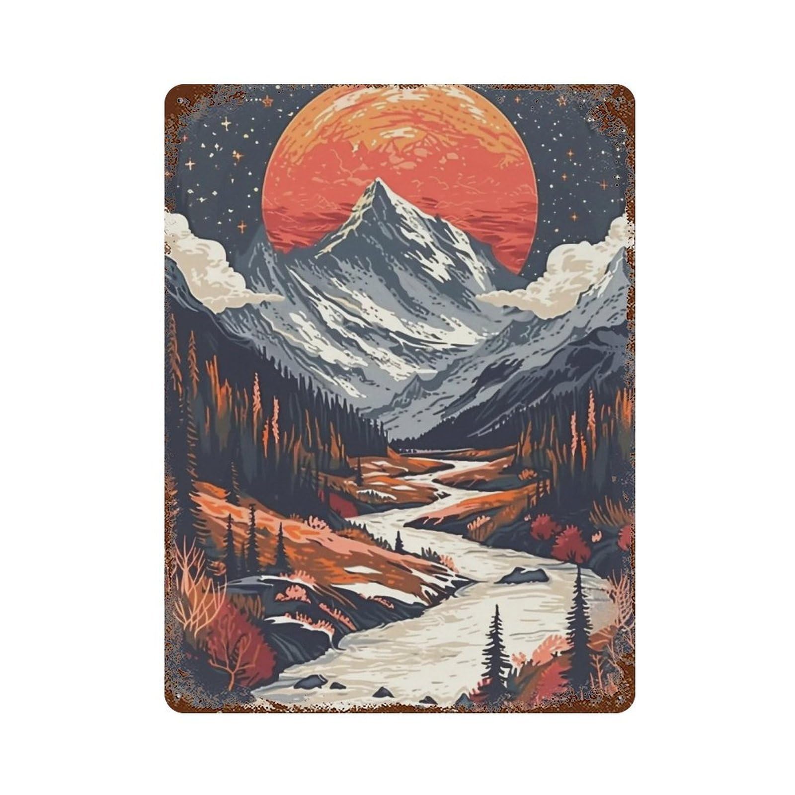 Wujhgrsg Style Snow Peak Sunset Vista 01 Wall Art Retro Iron Vintage Metal Tin Sign Poster Modern Decor For Home Cofffee Club Bar Shop 40X30cm