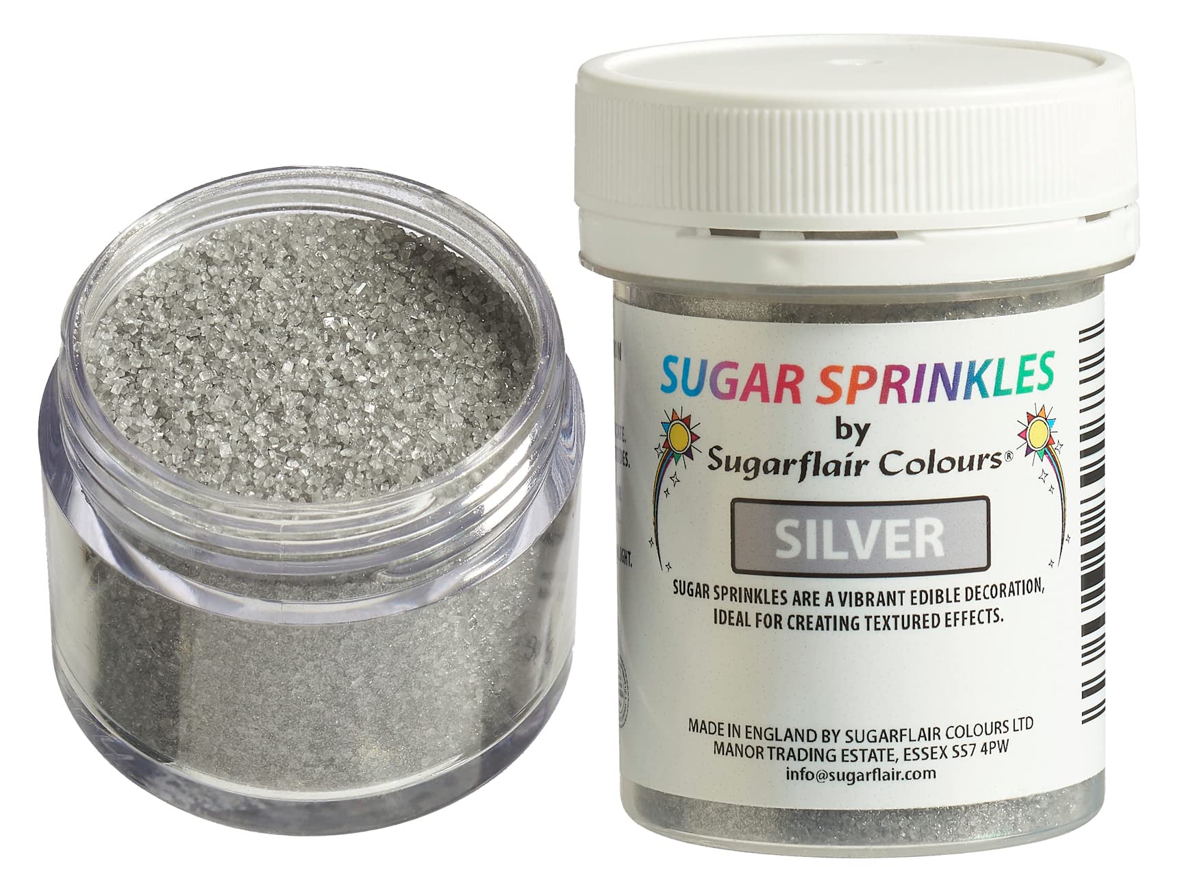 Sugarflair Silver Edible Glitter Sugar Sprinkles - for Cake Decorating, Sprinkle on Cakes, Cupcakes and Treats - 40g