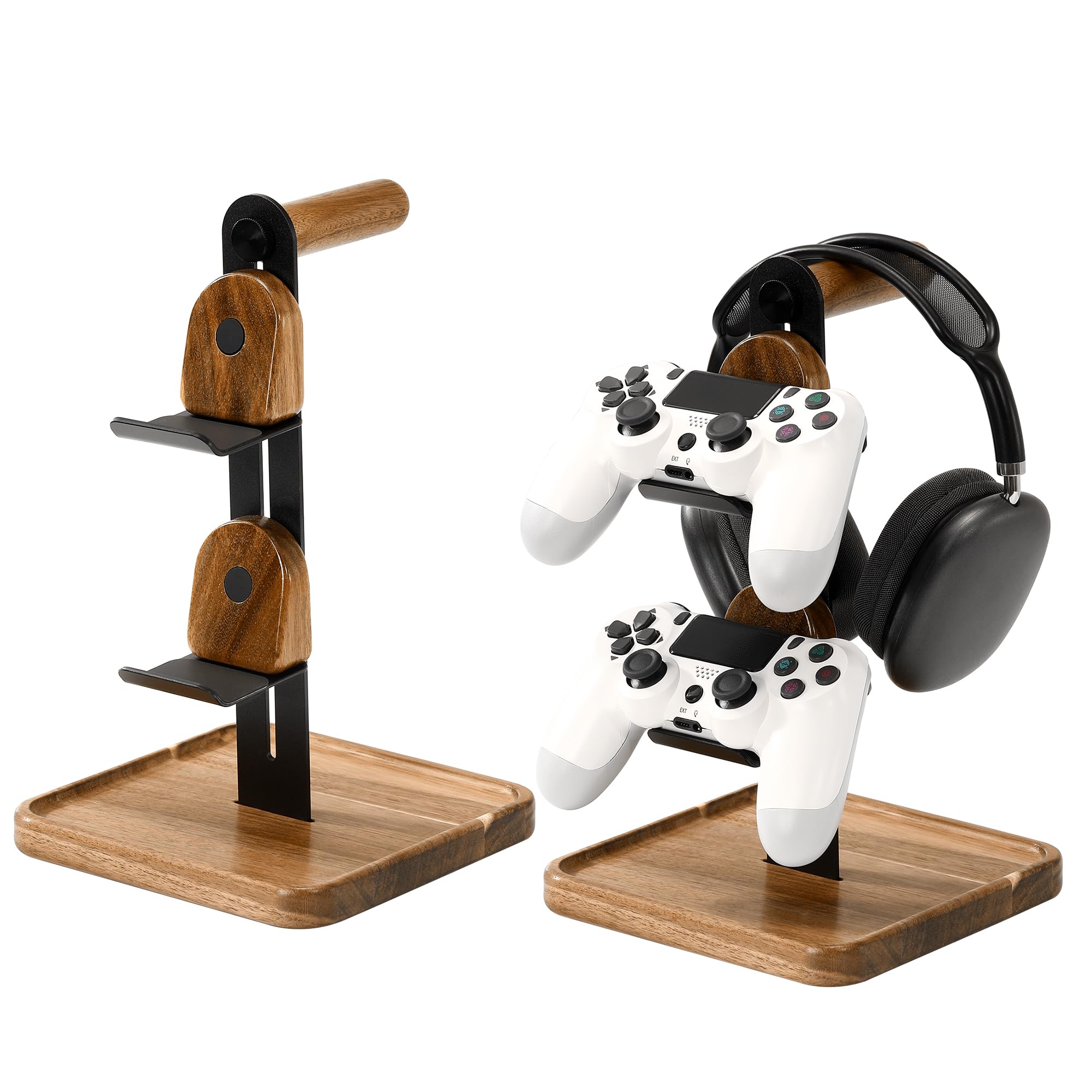 Game Controller Headphone Wood Stand for Desk Adjustable 2 Tiers Game Controller Holder for PS Xbox Switch Nintendo