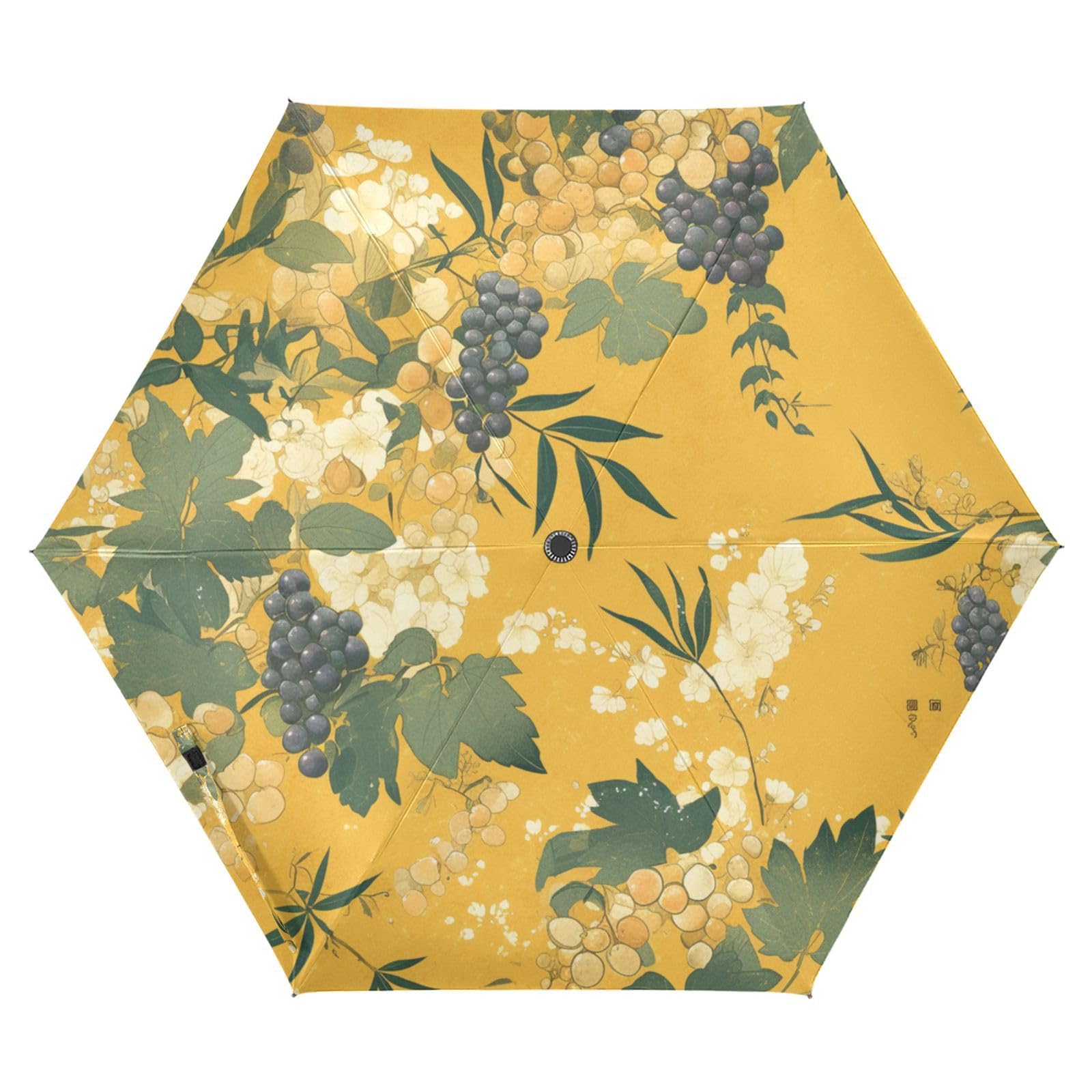 EtherSpher Vintage FLOWERs Grape Vines Yellow Outdoor Umbrella 39 Inch Wind Resistant auto open close umbrellas for rain adult for Good for Car, Golf, and On-the-Go Outdoor Defence Accessories