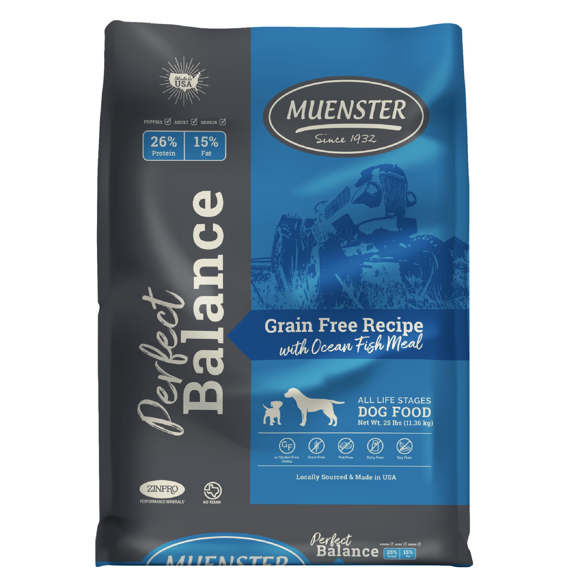 Muenster Perfect Balance Ocean Fish Meal Grain Free Dry Dog Food, 25lb - Gluten-Free, All Life Stages