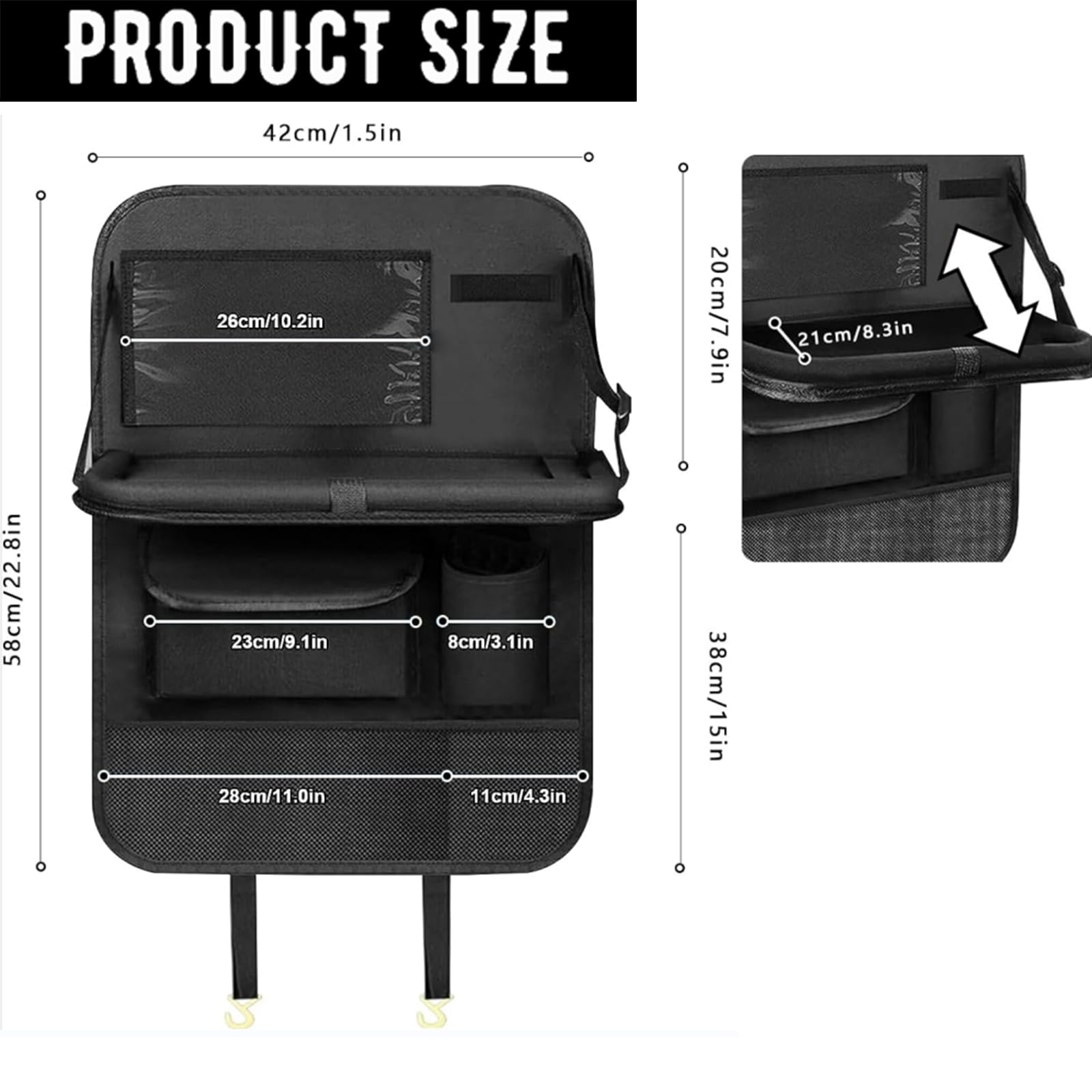 Organisateur Voiture Enfant avec Plateau Pliable, Protection Siège Arrière avec Écran Tactile, Sac Rangement Auto Imperméable en Oxford, Multi-Poches, Accessoire Intérieur