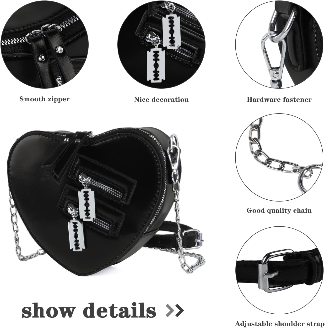 Oweisong Black Heart Shaped Purse Cute Red Gothic Bag Purse for Women Ladies Chain Crossbody Shoudler Handbag - Image 5