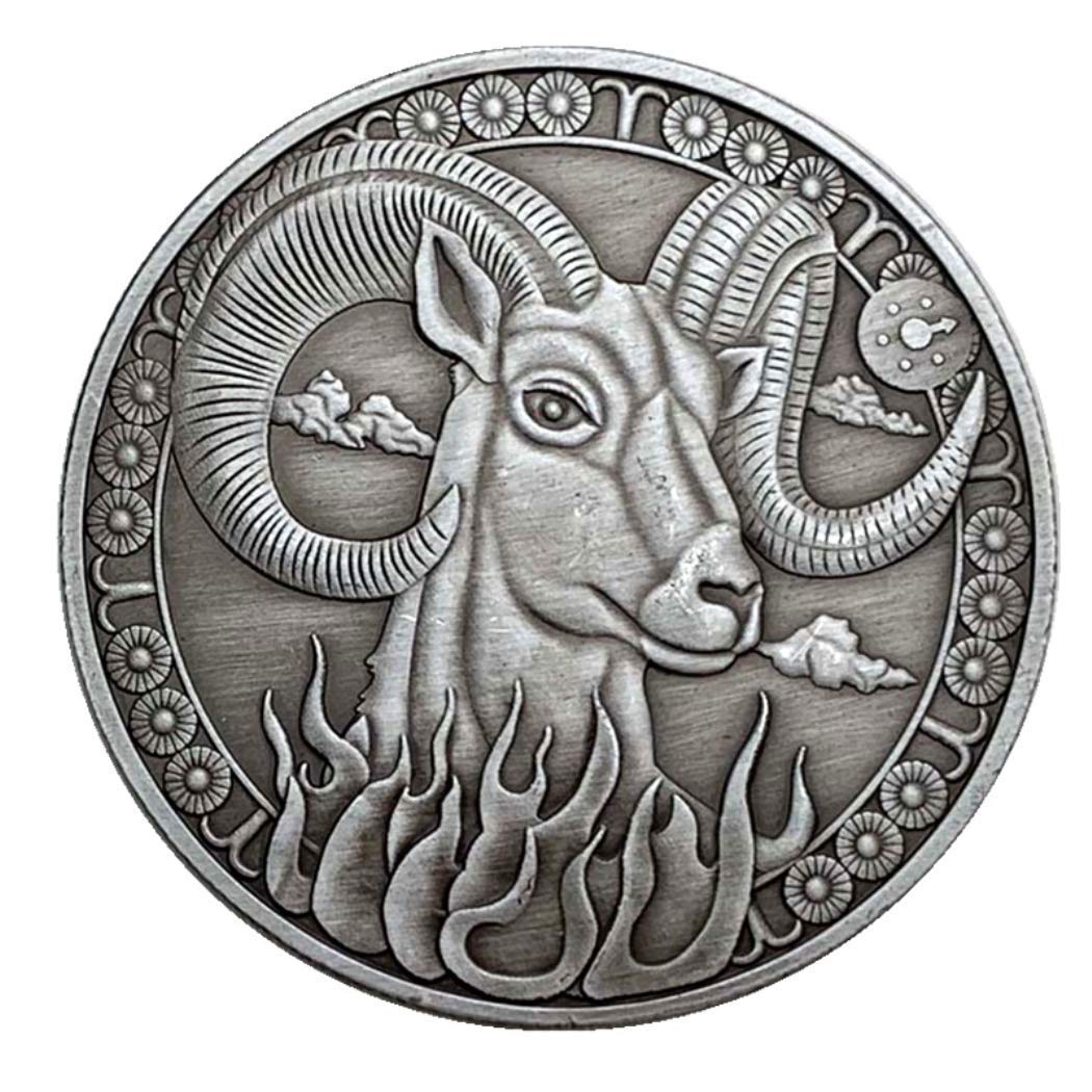 Kocreat 12 Constellations Lucky Coin Challenge Coin Relief Commemorative Silver Coins Love Mermaid Sun God Hobo Coins Antique Coins Replica Collection Aries