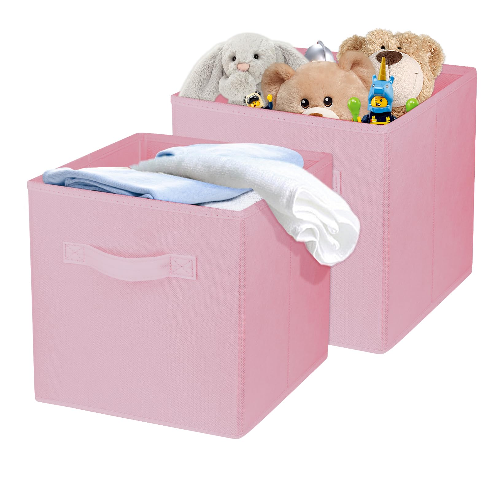 2 Pcs Storage Cubes, 10.5 Inch Collapsible Storage Bins, Fabric Foldable Bins for Organization, Durable Storage Bins for Closet, Shelves, Offices (Pink)