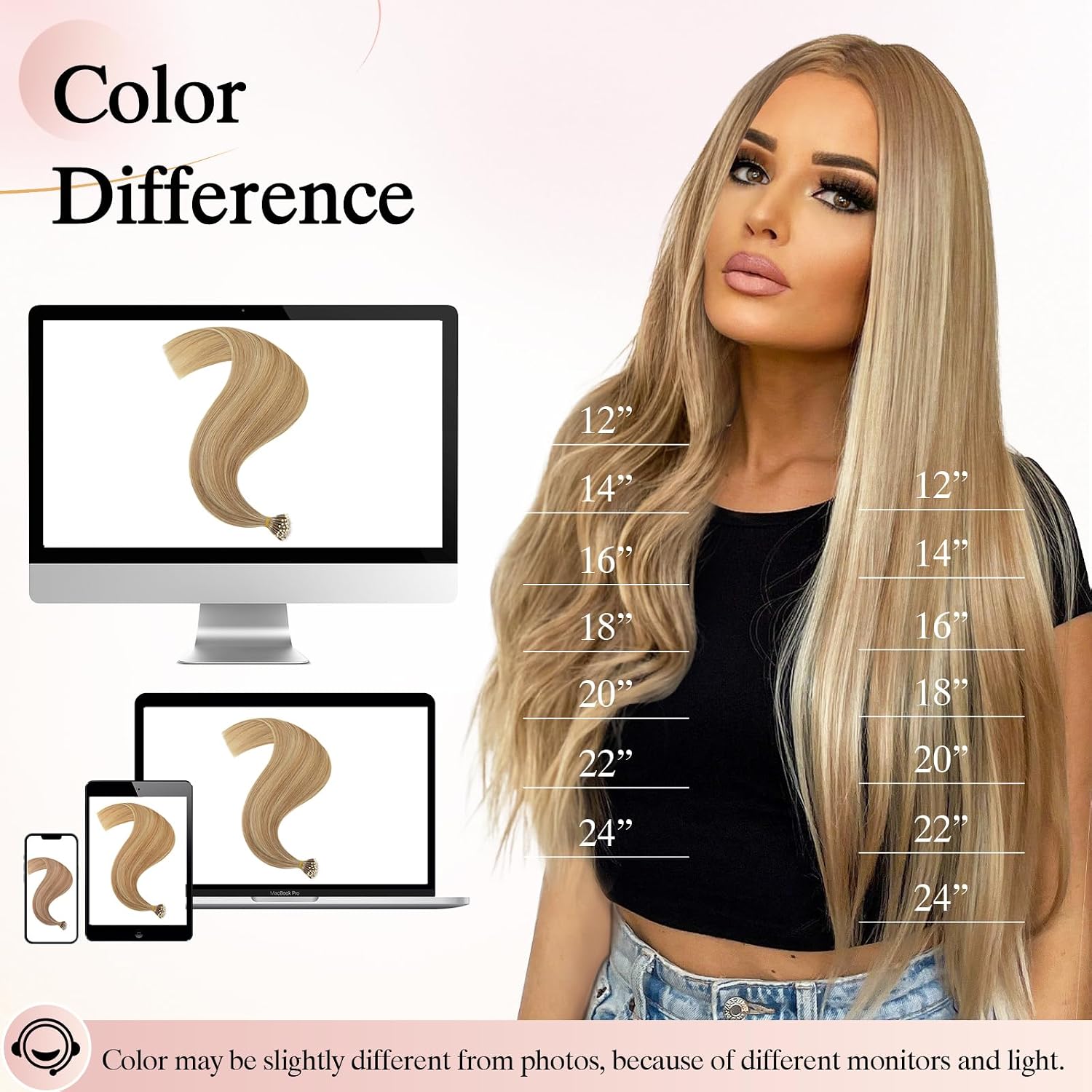 Nano Bead Human Hair Extensions nano rings hair extensions Nano-bond Hair Extensions Nano Tip Extensions Silky Straight Natural 50g/50 Stands 16" Golden Brown Mix Bleach Blonde