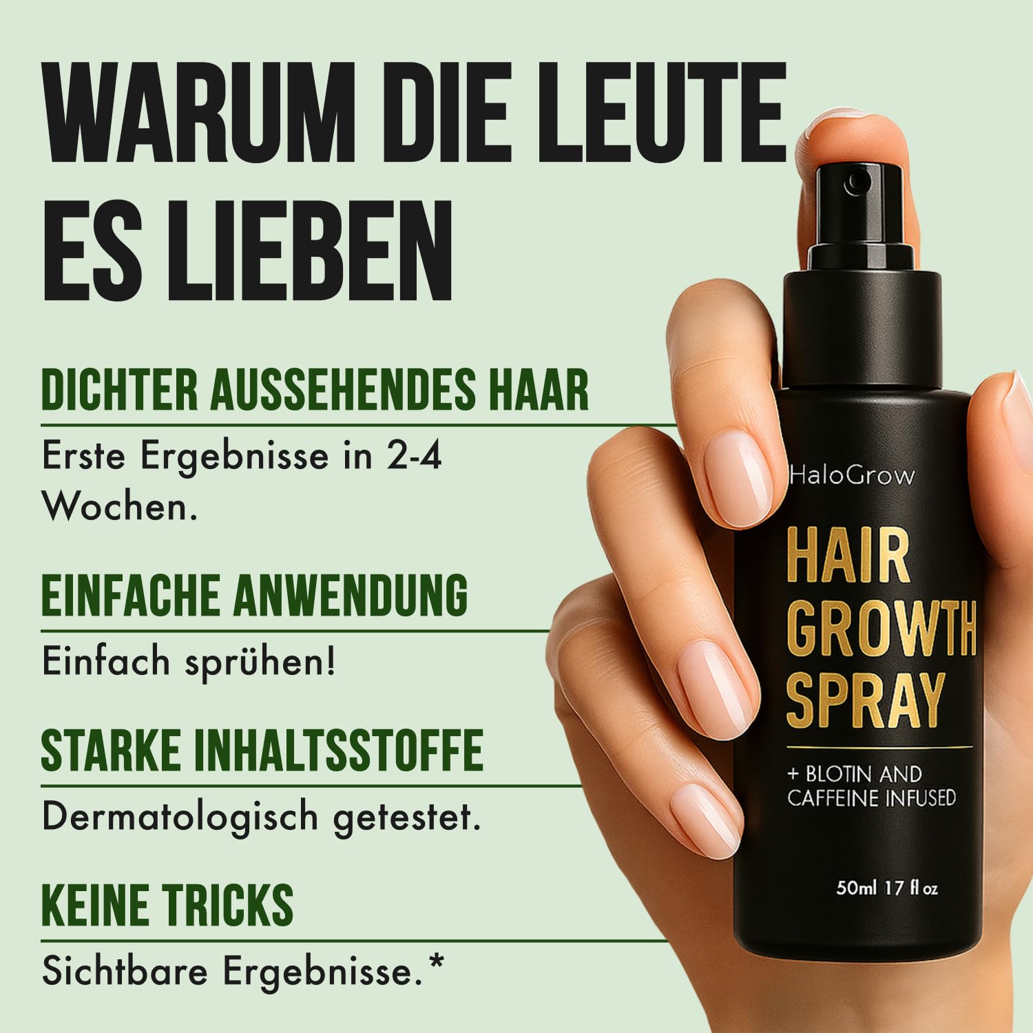 Haarwuchs-Spray – Für Frauen & Männer | Unterstützt das Haarwachstum & kräftiger aussehendes Haar | Mit Biotin, Koffein, Rizinusöl & Aminexil | 1-Monatsvorrat