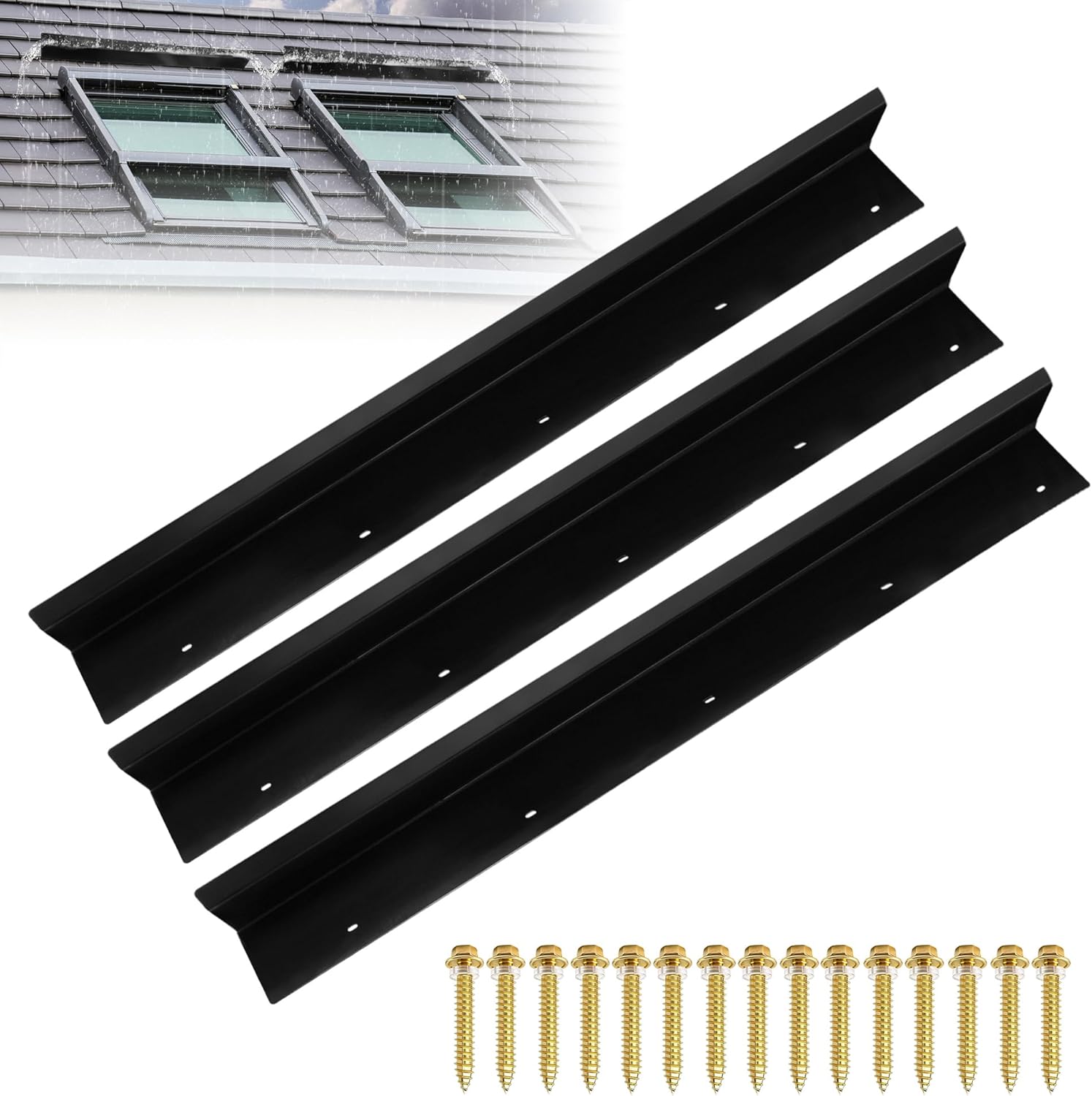 1 pcs Rain Diverter for Roof, 39 Inch Powder Coated Roof Rain Diverter with Nails, Rainwater Splash Guard for Shingle Roofs, Doorways, Windows, Chimneys and Roof Vents, Weatherproof Protection