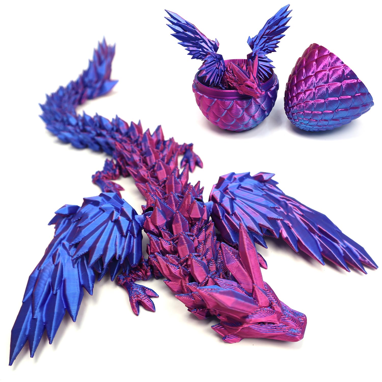 DUOCIYUAN 3D Printed Dragon in Egg, Full Articulated Crystal Dragon with Egg 3D Printed Fidget Toy Gifts for Kids and Adults for Christmas, Easter, Birthdays, Fun Desk Dcor (Purple Pterosaur)