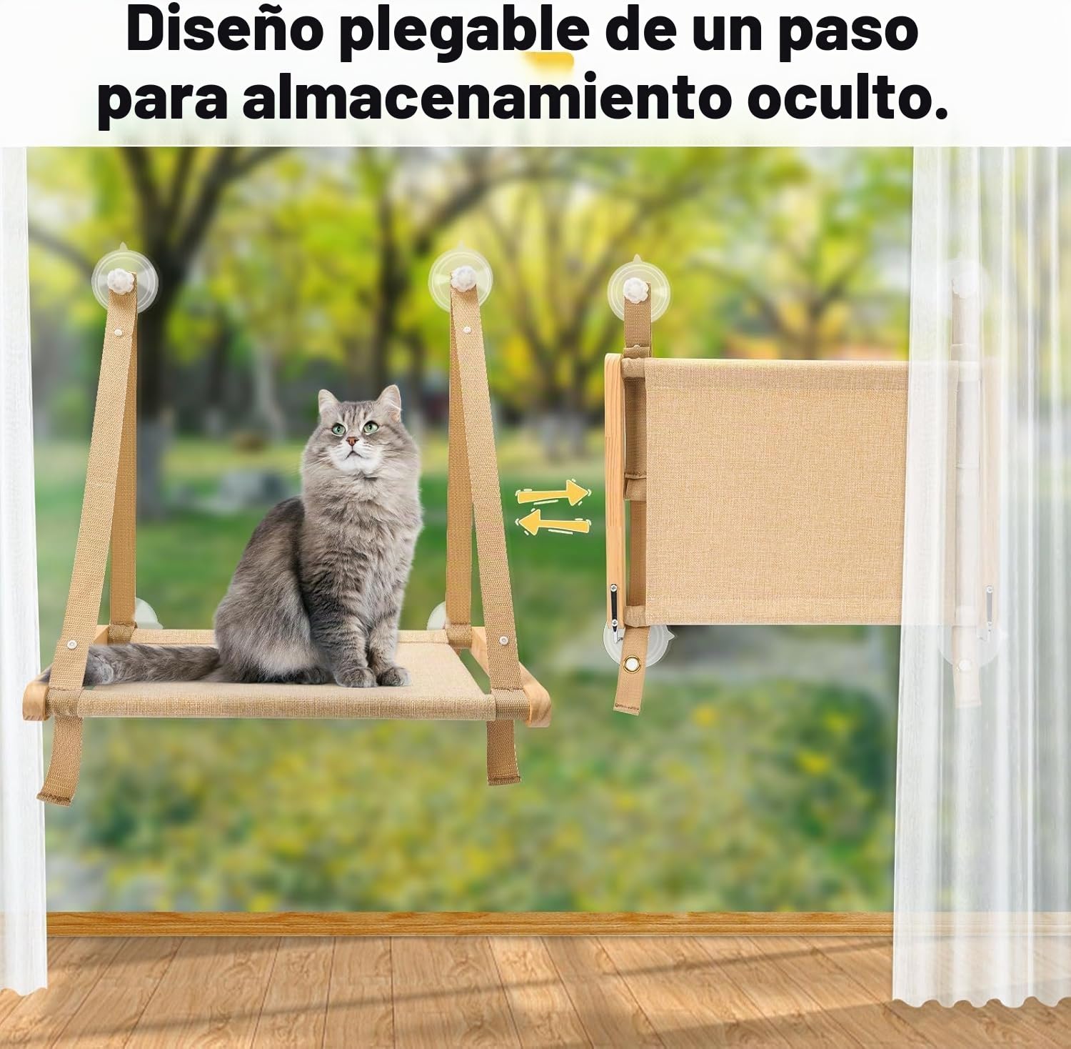 CATISM Plegable Hamaca Gato Ventana con Cojín de hasta 20kg, Hamaca para Gatos con Ventosa Fuerte, Lavable Tela Transpirable, Soporte para alféizar de Ventana, Saco de Dormir para Gatos (50x38cm)