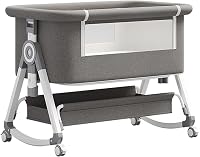 YAZOCO Cuna 3 en 1, Cuna de colecho, Crib Mecedora, Ajuste de Altura e inclinación del colchón, 4 Ruedas con Freno, Colchón Ergonómico (Gris)