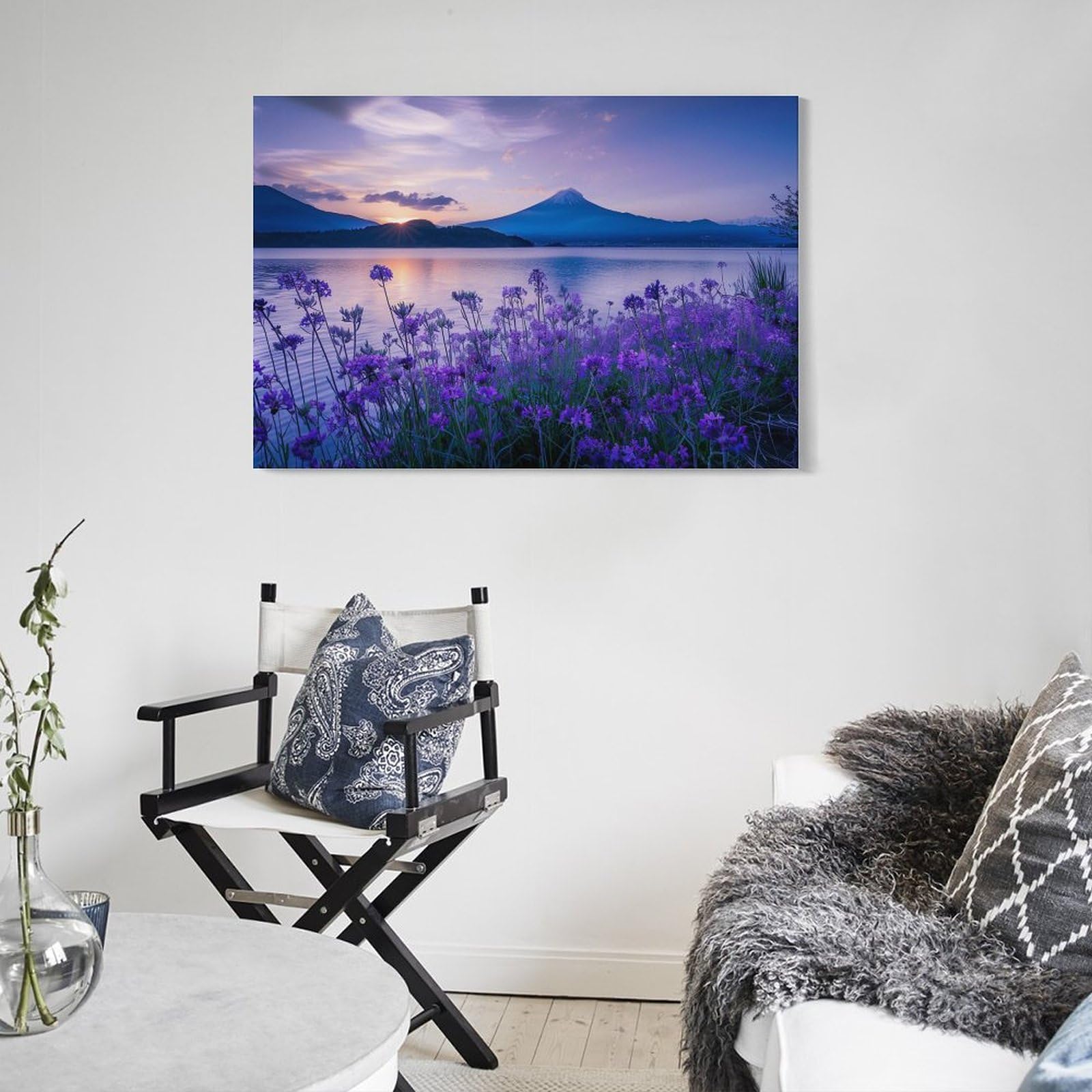 Amazon.co.jp: 絵画 美しい紫の花と遠くの富士山の景色 アートパネル