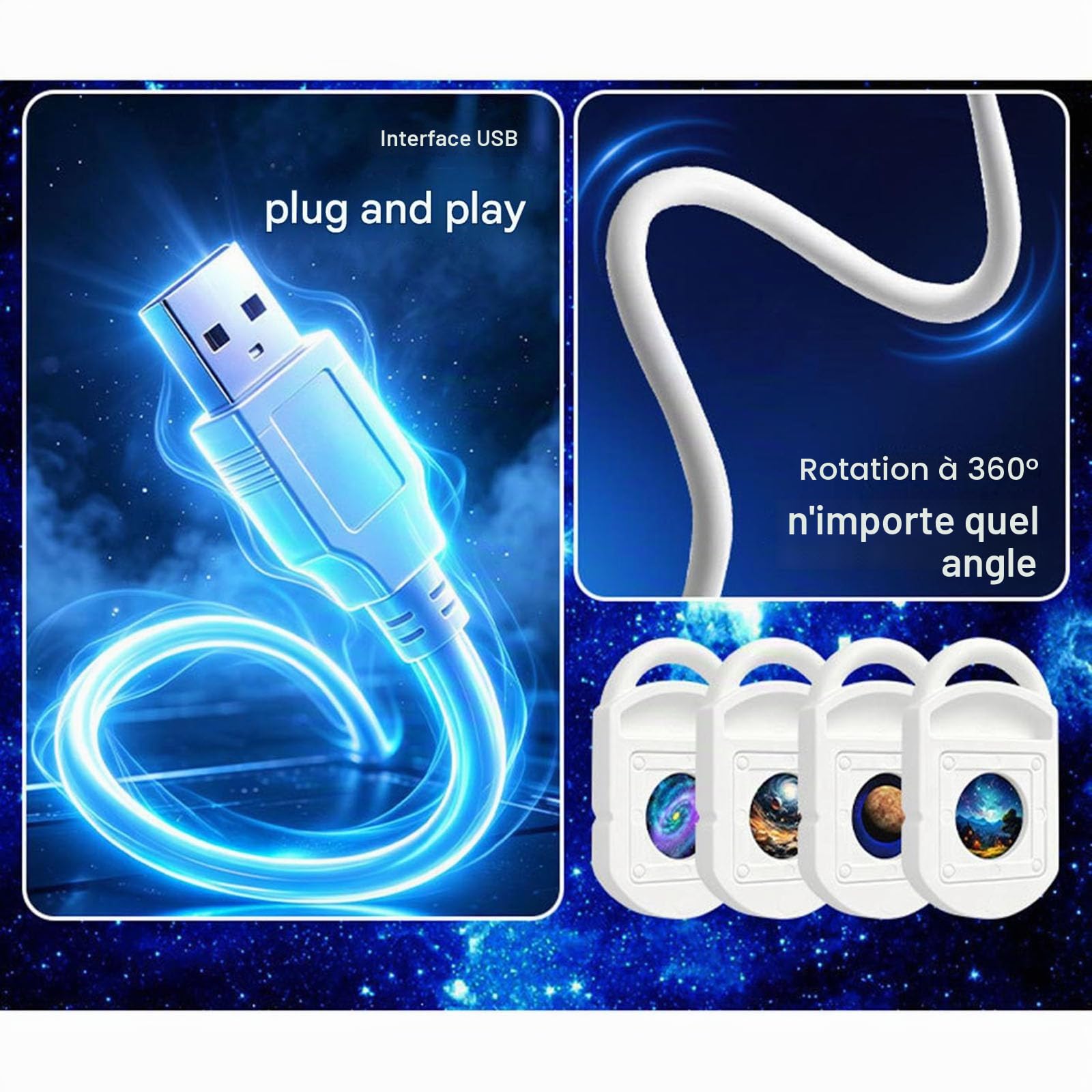 Projecteur océan HD Intelligent,veilleuse holographique Dynamique 5D,Projecteur d'étoiles prêt à l'emploi avec Films Projection 3/6/12/24 Pouces,Chambre Lune Galaxie USB 360° ，24 Films