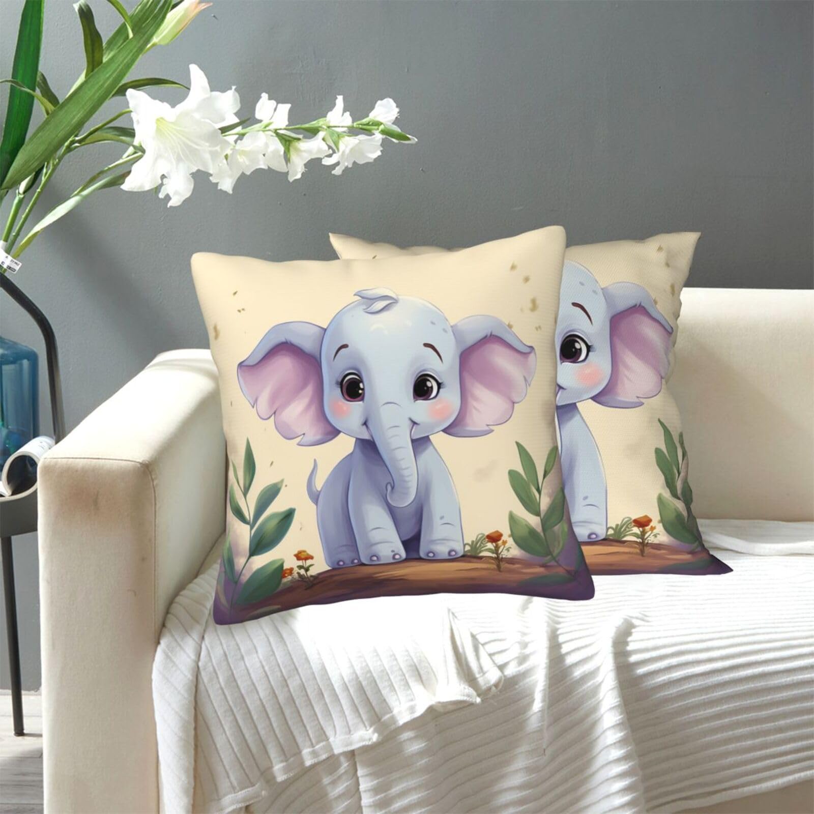 FekiLoot Decorative Throw Pillow Covers Modern Farmhouse Pillowcase Double Sided Cozy Cushion Cover for Sofa Couch Bed 20"X20" Cute Elephant