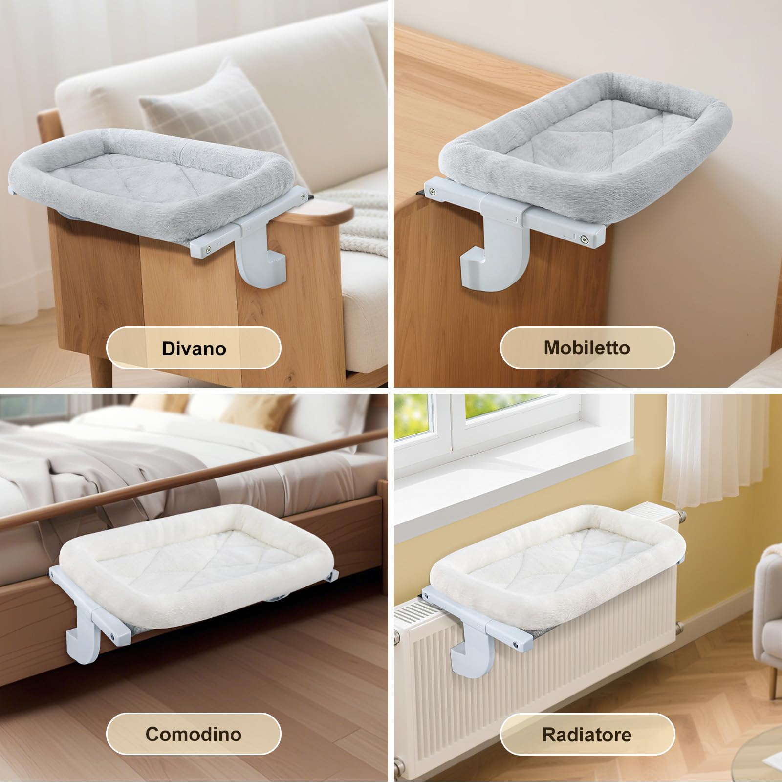 GUUSII HOME Amaca per Gatti da Finestra Gatto Cuccia Morbida Interno Letto Regolabile Gattino Cucce Trespolo Facile da Montare e Spostare per Comodino Sostenere Fino a 18kg (Bianco, M)