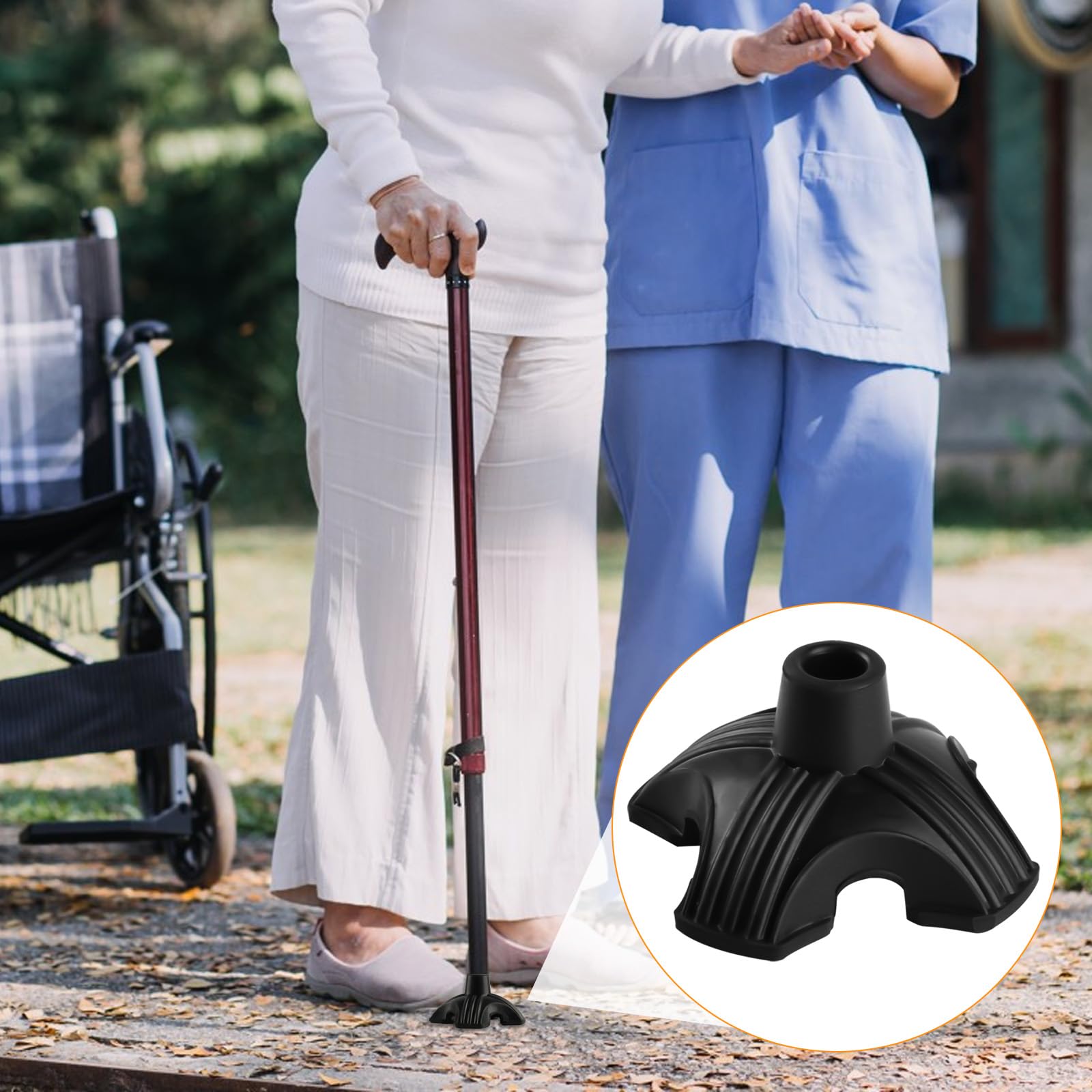 2 Stück Gehstock-Spitzen, 1,9 cm, Quad-Cane Spitzen für Stabilität, 4 Zinken, selbststehende Stockbasis, robuste, rutschfeste Gummi-Spitzen, Ersatz für Gehstöcke, Klappstöcke, Krückenspitzen