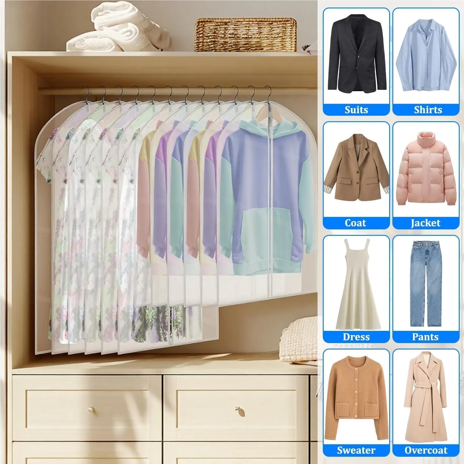Copertura Per Indumenti Copri abiti Porta abiti Abito da sposa lungo Copri abiti Camicia Abiti Polvere Indumento Abito da uomo(60x140cm,2pcs)