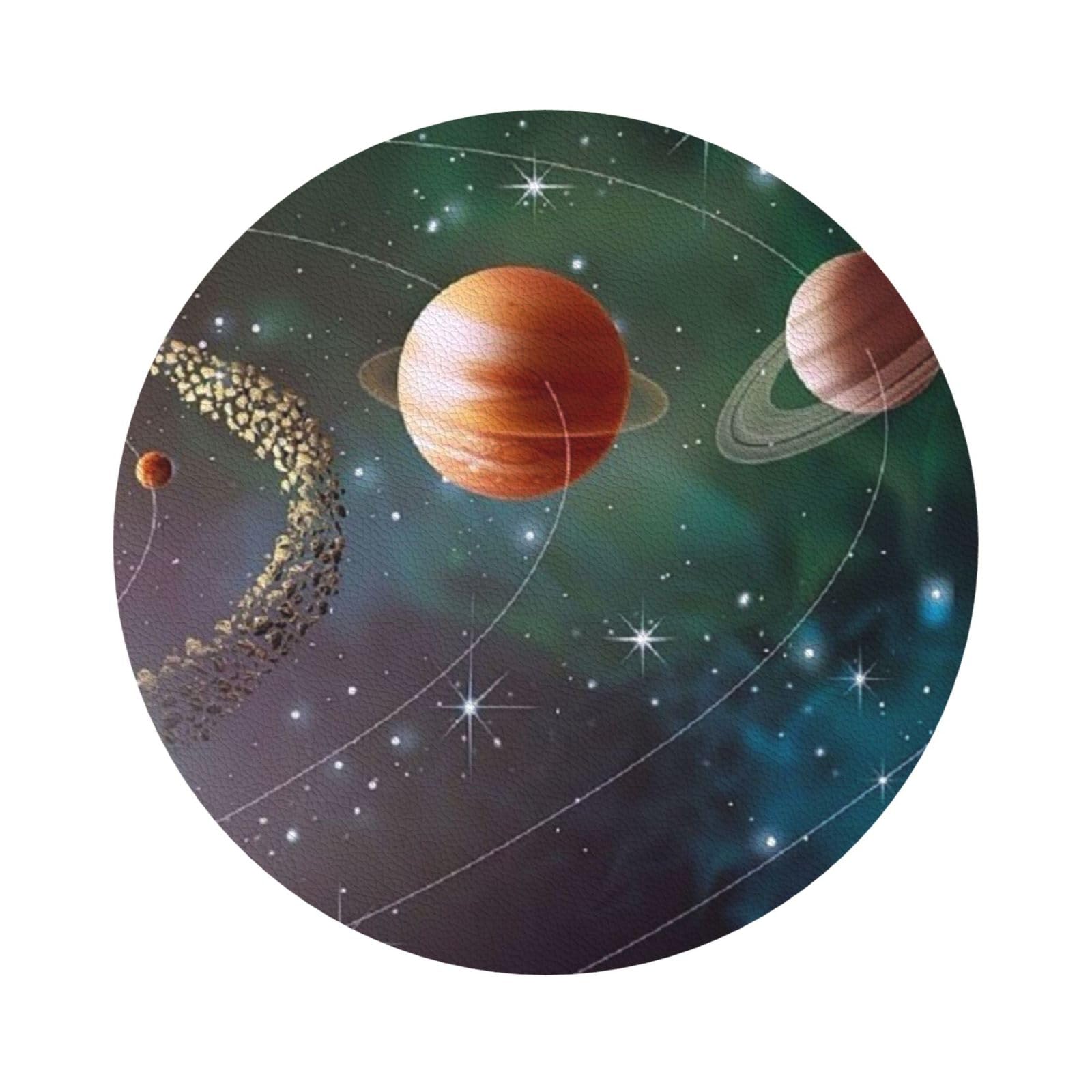 planet space system PU Leather Coasters Set of 6 Round Drink Coasters