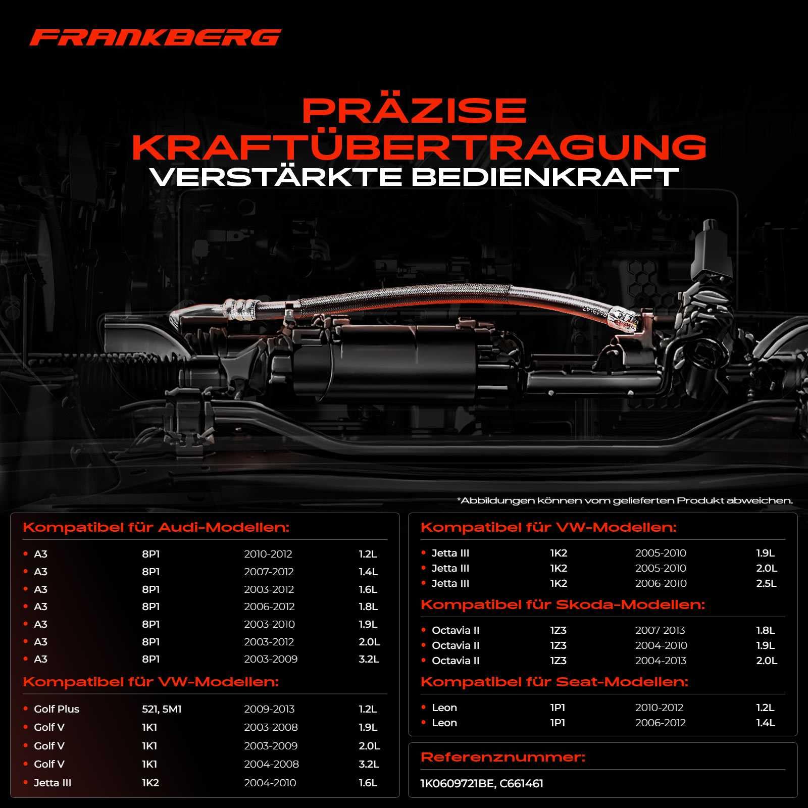 Frankberg 2X Handbremsseile Hinten Kompatibel mit A3 8P1 1.2L-3.2L 2003-2012 Handbremsseil Altea 5P1 1.2L-2.0L 2004-2023 Leon 1P1 1.2L-2.0L 2005-2012 Replace# 1K0609721BE