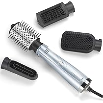 BaByliss Hydro-Fusion 4in1, Spazzola ad aria calda, 4 accessori intercambiabili, funzione ionica anti-crespo, asciuga, liscia, dona volume e modella, Azzurro, AS774E