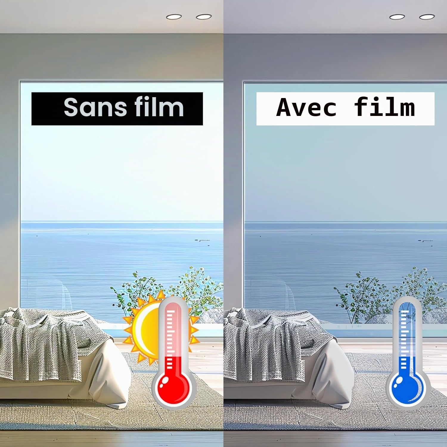 Film Anti Regard Fenêtre,Anti UV et Chaleur, 90x400CM Cuisine Chambre Bureau Film pour Fenêtres avec Protection de la Vie Privée Pendant la Journée