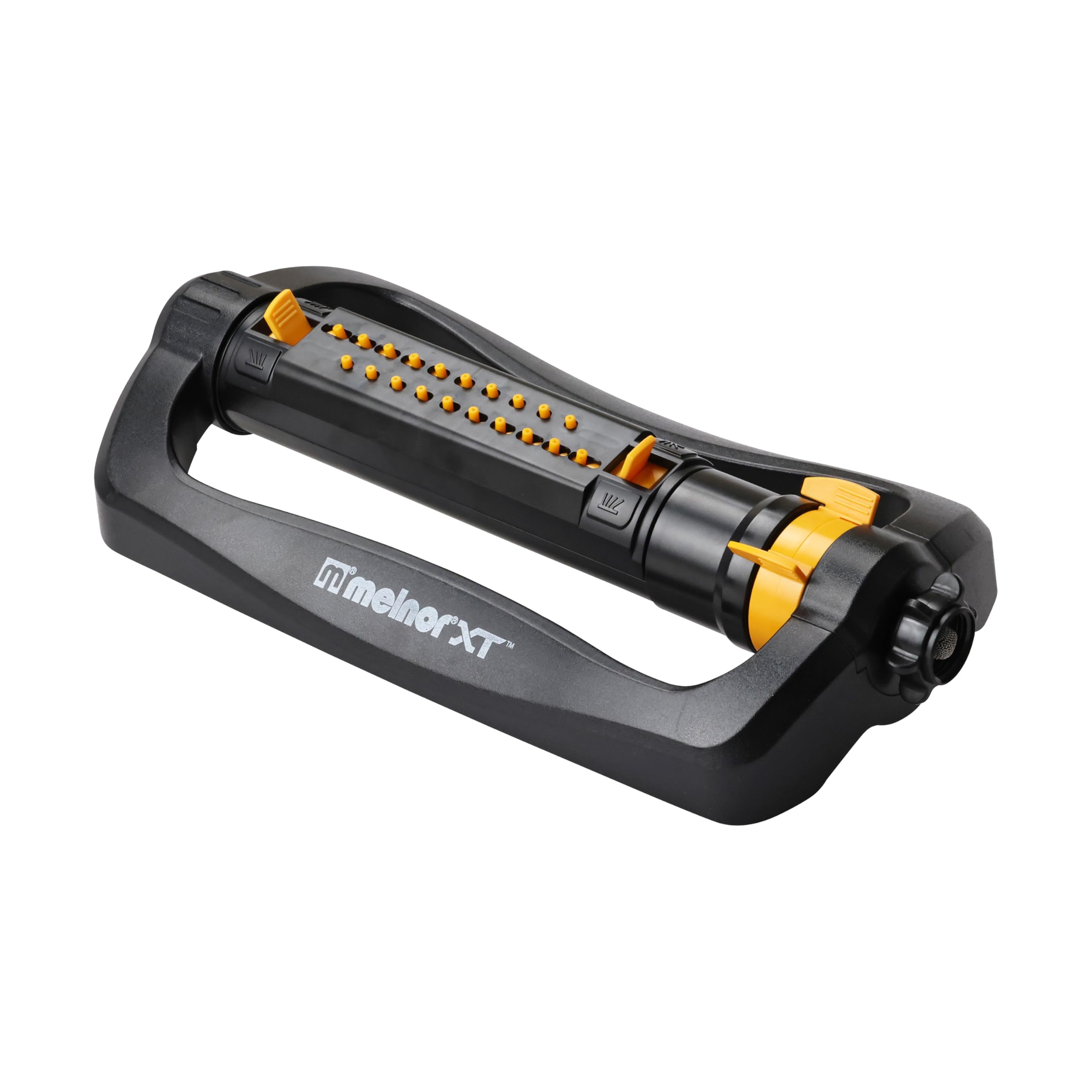 Melnor 65202AMZ CrossStream Turbo Oscillating Sprinkler, 4,000 Sq. Ft. Coverage, TwinTouch Width &amp; Range Control, InfinityDrive™ Turbo Motor, Black, Orange