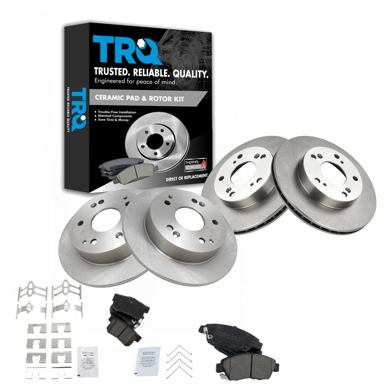 TRQ Brake Pad & Rotor Kit Premium Posi Ceramic Front & Rear for Acura RSX