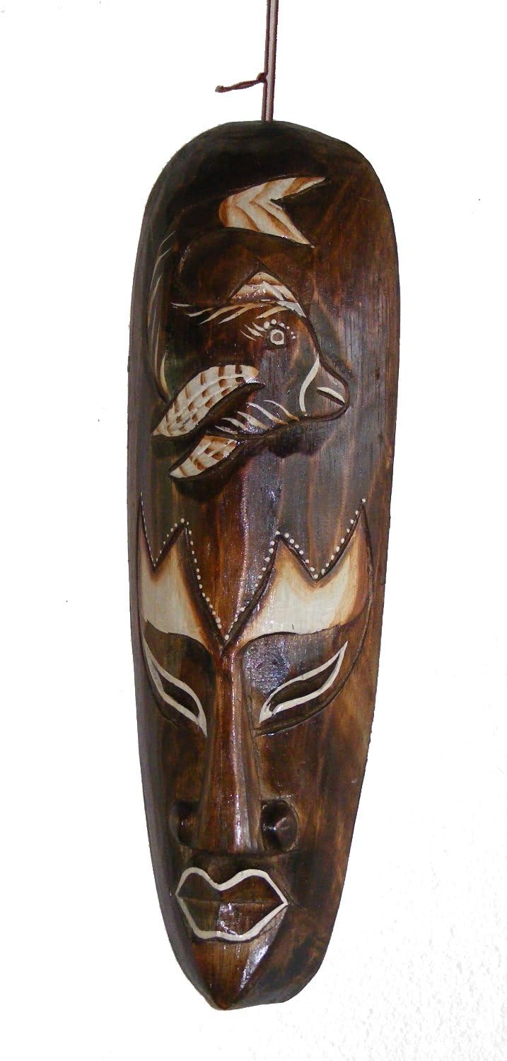 30cm Indigenous ' African Style ' Borneo Tribal Fish Hand Carved Wooden Tribal Mask - Fair Trade