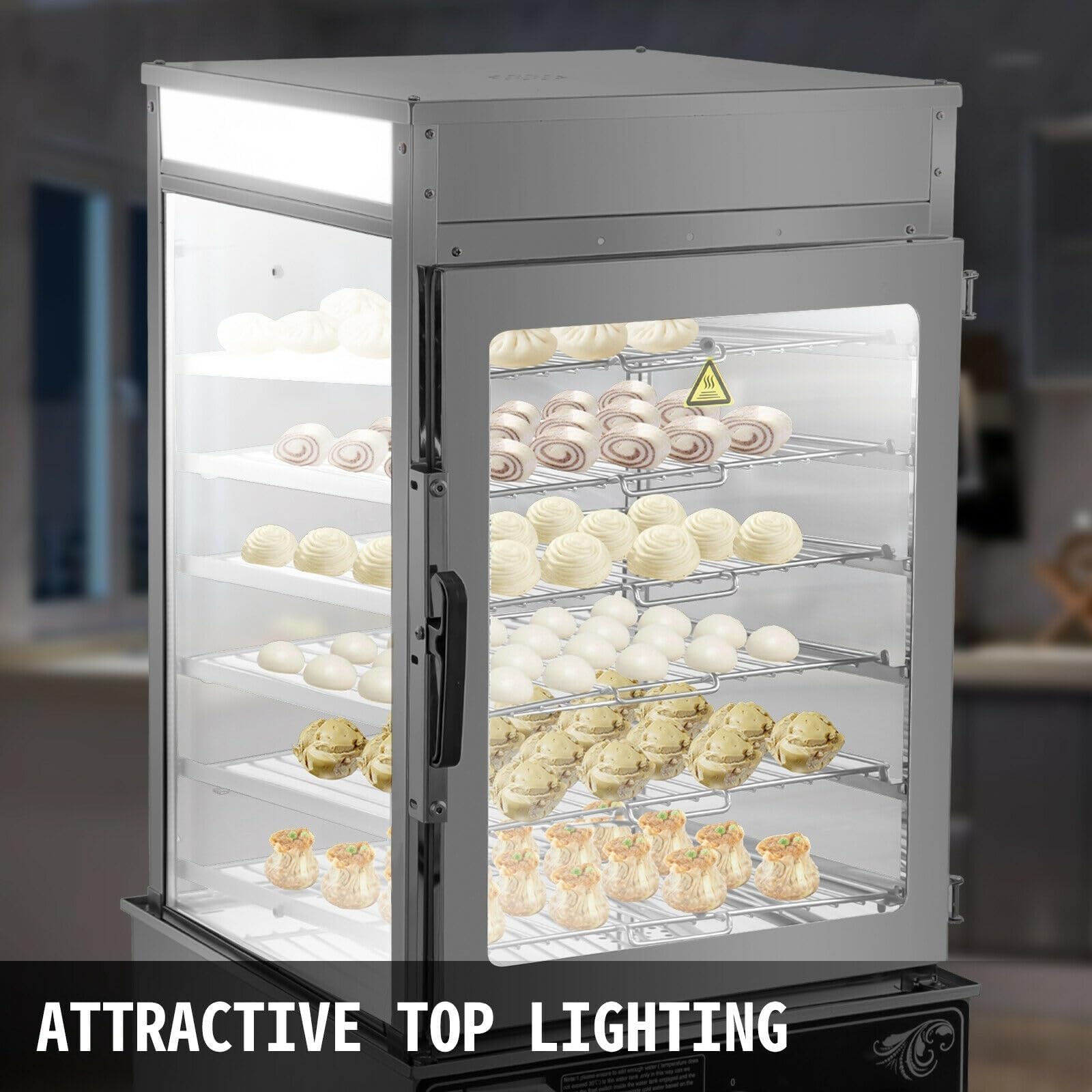 Vaporera eléctrica para bollos comercial de 1200 W (6 capas), calentador eléctrico de alimentos calientes, calefacción envolvente de vapor de 360 ​​grados, para tienda, restaurante buffet, etc.