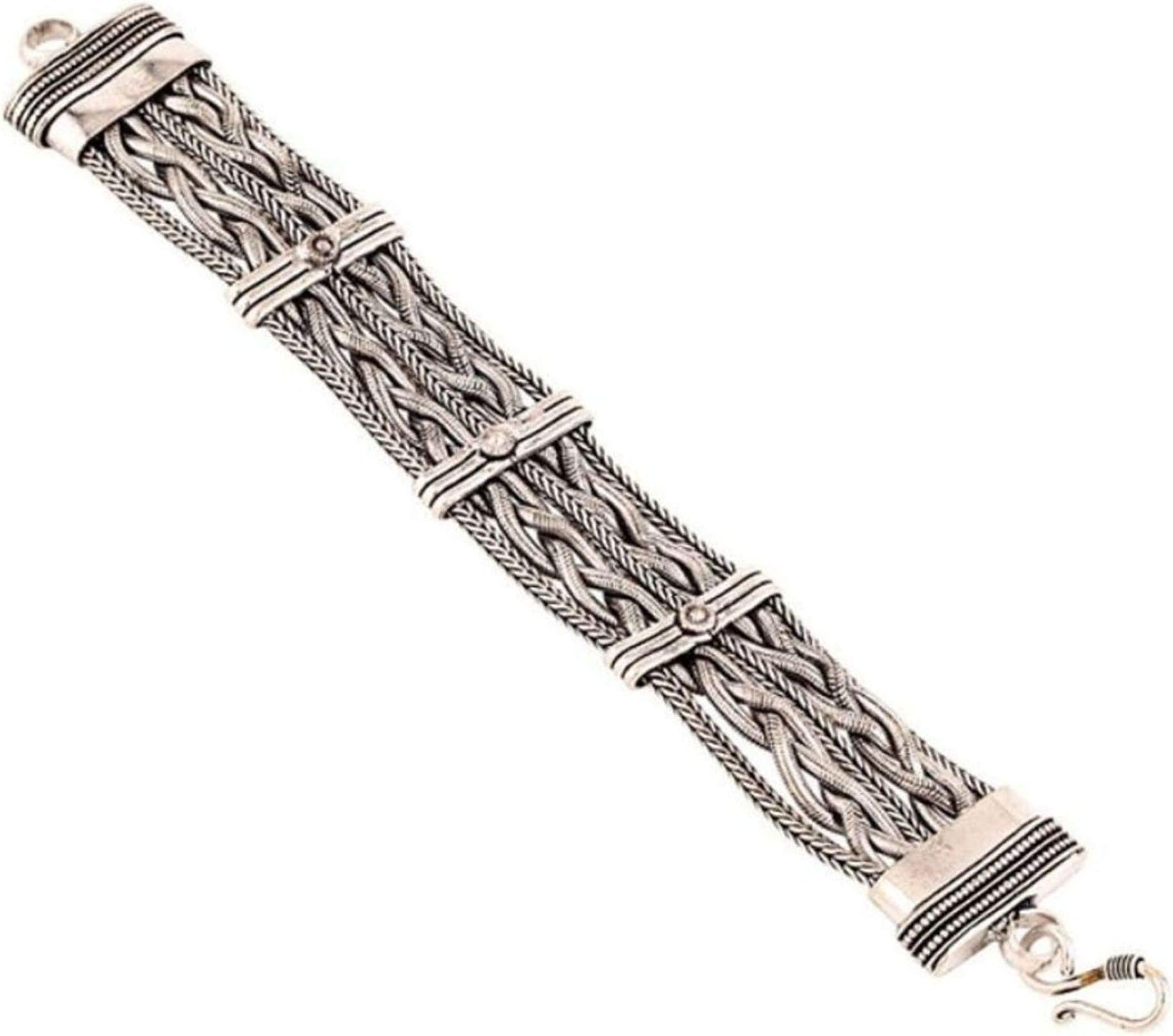 SolitareCasting Brass Oxodised Silver Plated Wrist Bracelet, Length 22CM Weight 90 grm width 10 mm