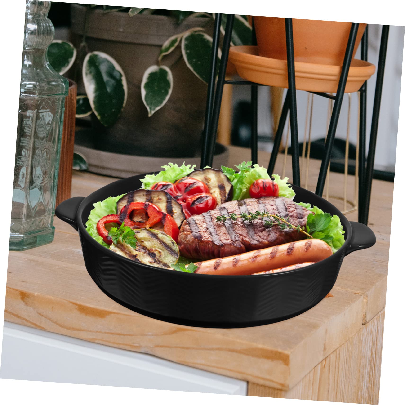 POPETPOP Naczynie Do Pieczenia Ceramiczne z Uchwytami Do Lasagne i Odporne Wysoką Temperaturę Do Piekarnika i Mikrofalówki Czarne Sztuka