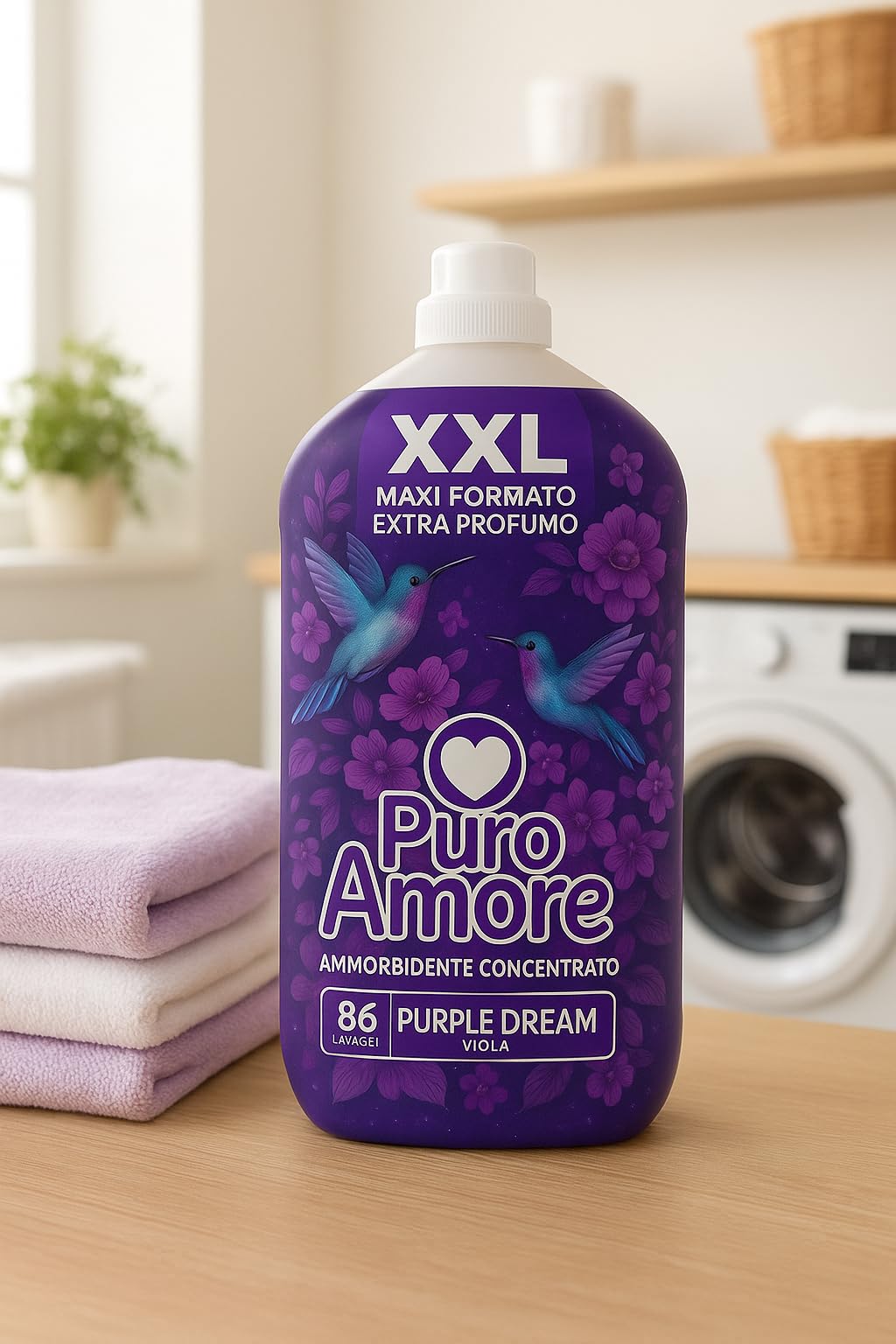 Puro Amore Ammorbidente Concentrato XXL Viola – Profumo Floreale Intenso – 86 Lavaggi – Confezione da 3 o 6 Pezzi – Formula con Estratti Fioriti – Bucato Morbido e Fresco Made in Italy (6)