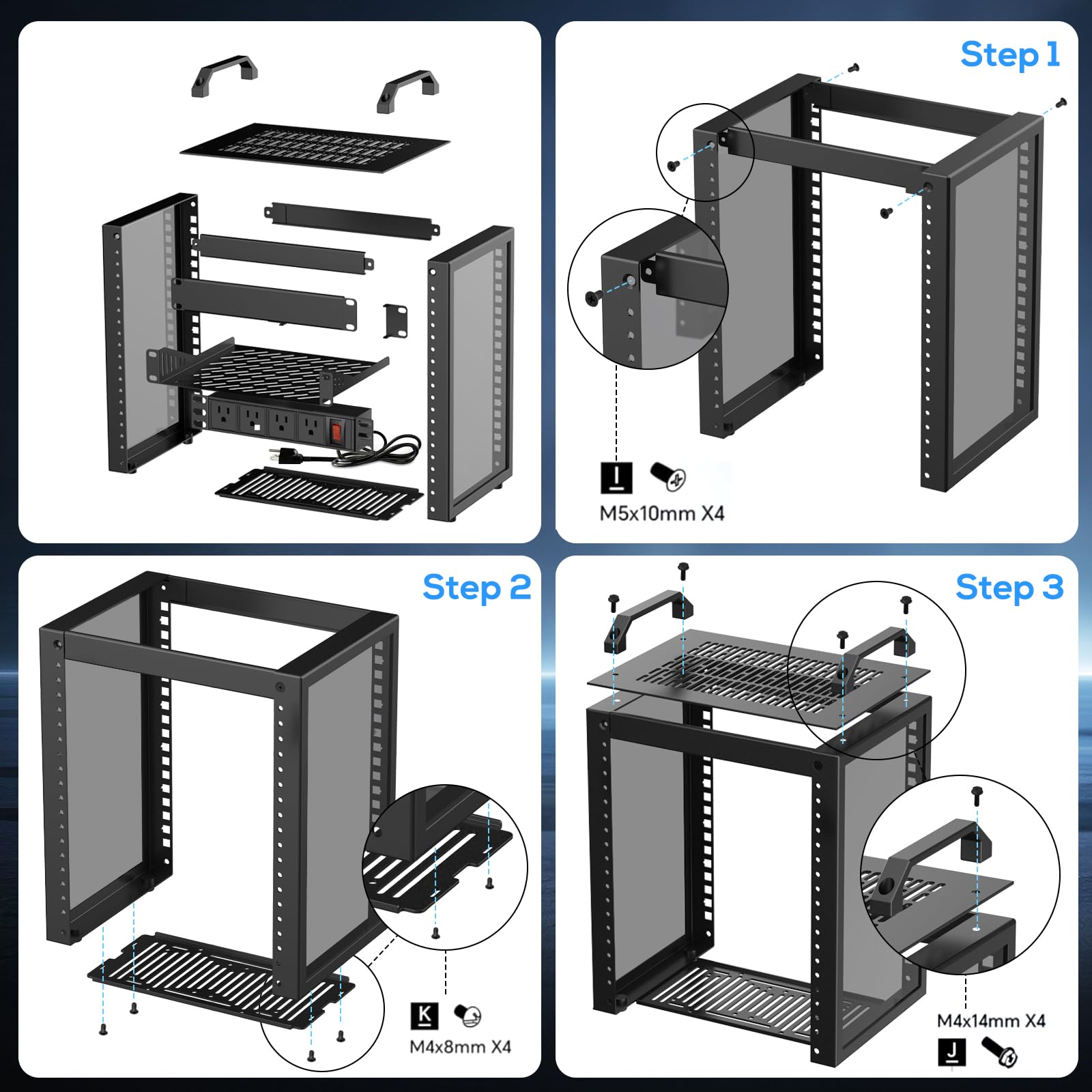 Mini estante de servidor de 10 pulgadas, estante de red 6U con alimentación PDU de rack | Profundidad de 20 cm. Adecuado para equipos de TI, redes, servidores, equipos de audio y video.
