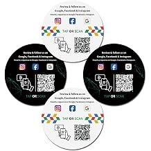 Google Review Tap Round Cards2white2black by TapFive - Tap for Instant Reviews - All Phones Compatible - Reusable Smart Tap NFC & QR - Boost Business Reviews - Powered by TapFive 4 Card Pack
