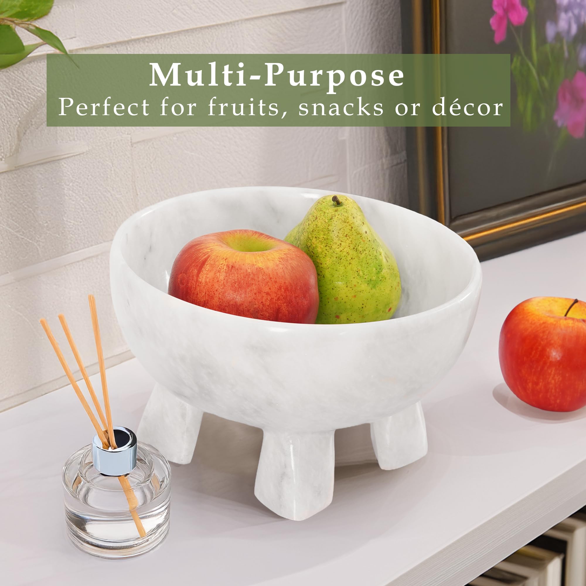 Obstschale aus Marmor, 20 cm große, handgefertigte weiße Obstschale für die Küchentheke, elegantes Deko-Accessoire, moderner Obstkorb für die Kücheneinrichtung