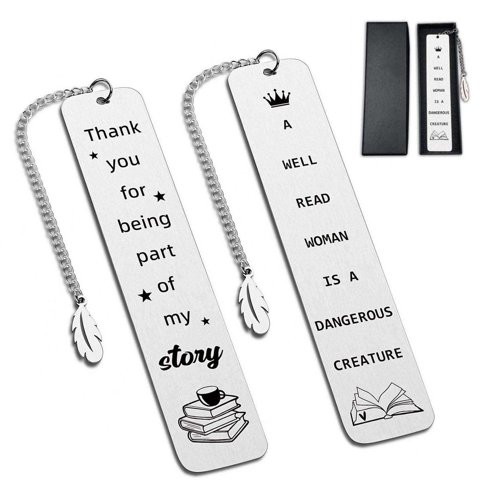 ROMOLY Marcapaginas Profesora Personalizado - Dos Marcapaginas de Acero Inoxidable con Dos Cajas de Regalo – Elegante y Útil Regalo para Todas Ocasiones
