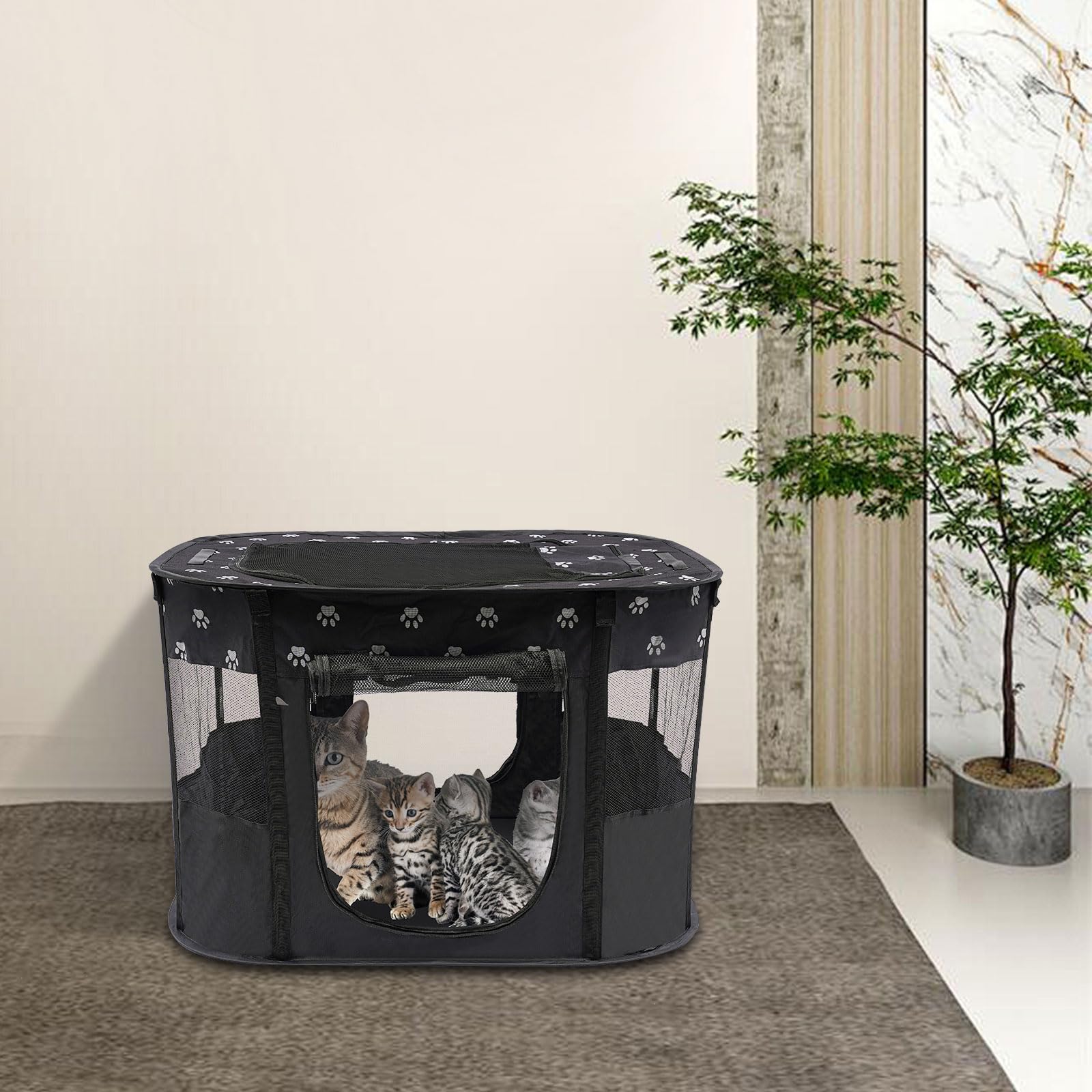 Parque para cachorros, caño para cachorros interior, 90 x 70 x 60 cm, tela Oxford 300D, cuadrado negro, tamaño XL, adecuado para perros, gatos, conejos, también gatos gestantes, gatitos, etc.