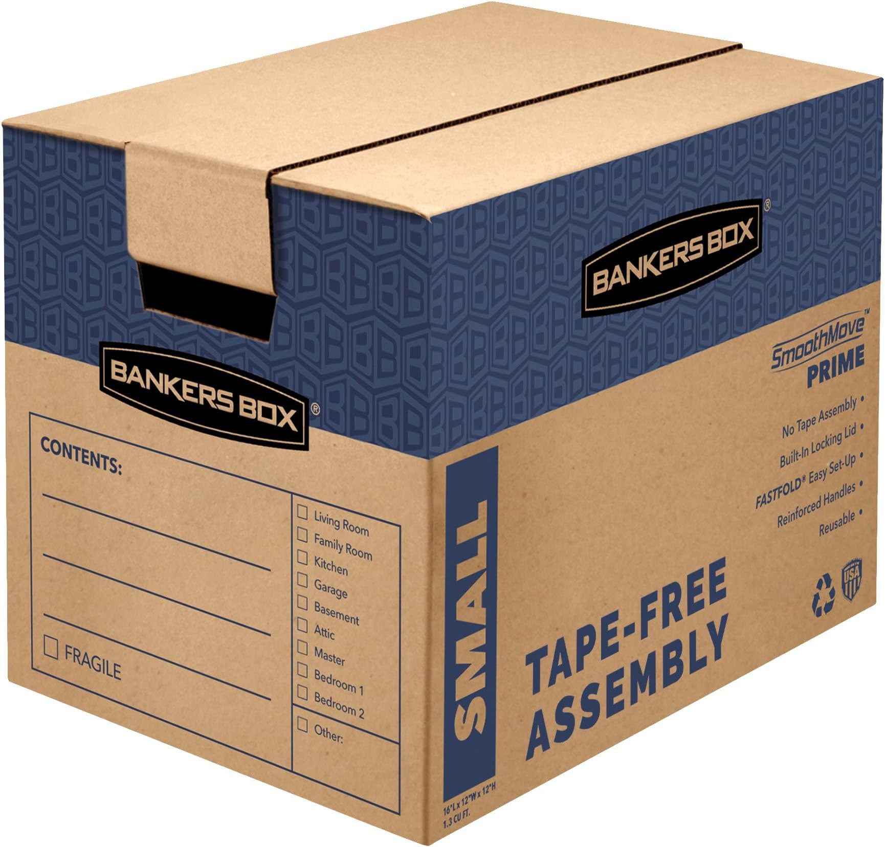 Small Prime Moving Box 10 Pack, Reinforced Handles, Tape-Free Assembly, Attached Lid, 16-in x 12-in x 12-in (0062716)