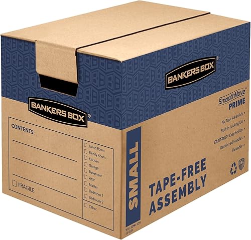 Bankers Box SmoothMove Prime Moving Boxes, Tape-Free, FastFold Easy Assembly, Handles, Reusable, Small, 16 x 12 x 12 Inches, (0062701)