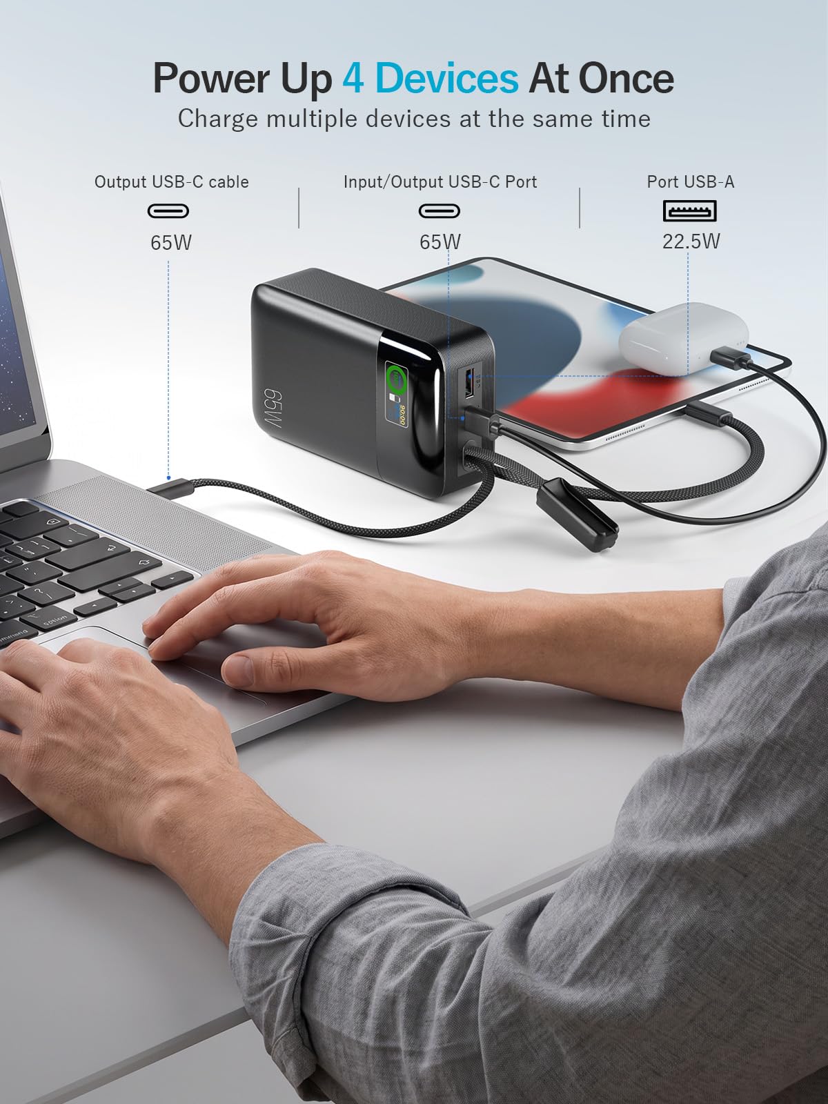 65W Laptop Power Bank, 42800mAh Caricatore Portatile | Portable Charger USB C Power Bank Ricarica Rapida per Laptop Dell XPS iPad Tablet Steam Deck iPhone Series Samsung e Altro