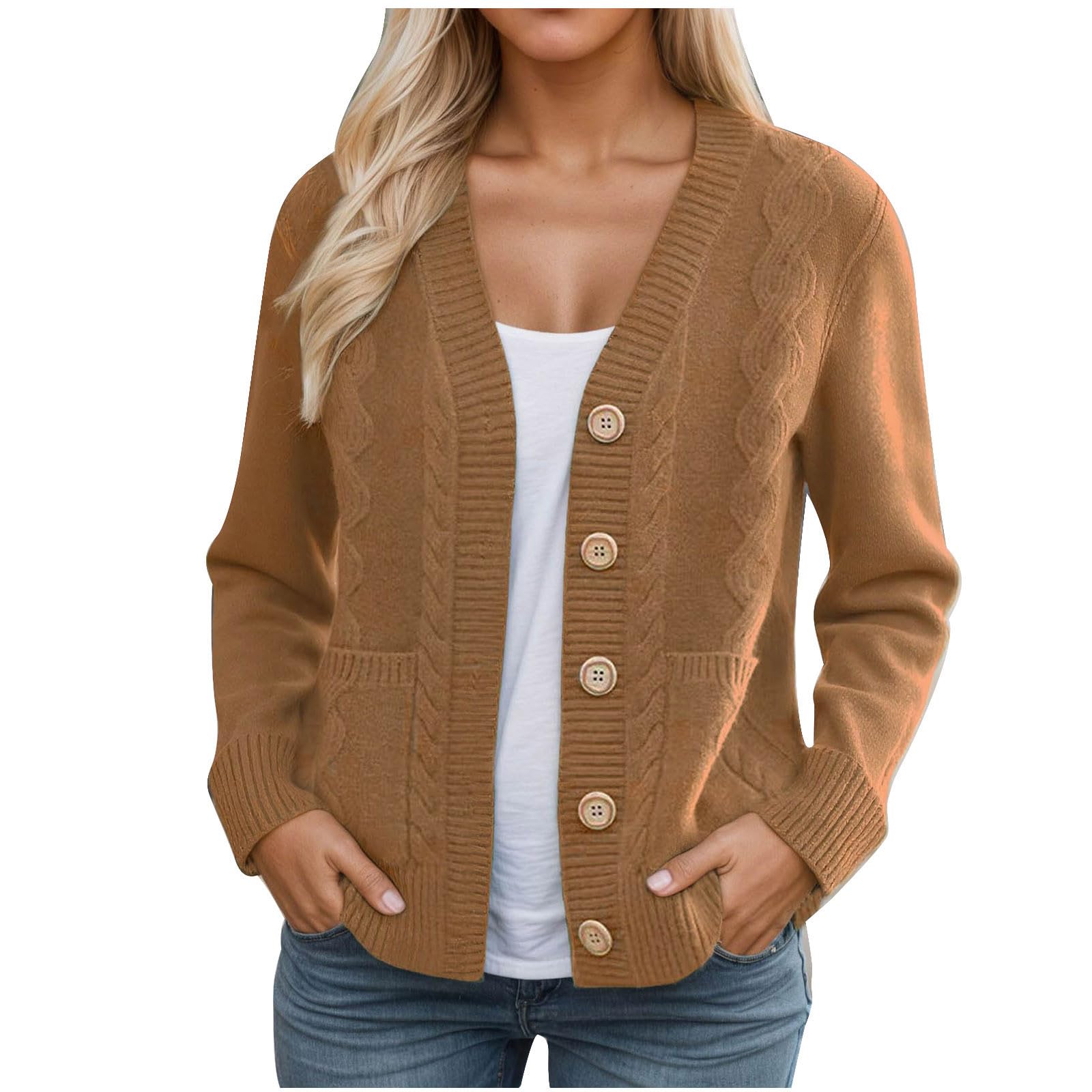 Cardigan Sweaters for Women Long Sleeve V Neck Button Down Business Casual Coat Fall Fashion Winter Solid Color