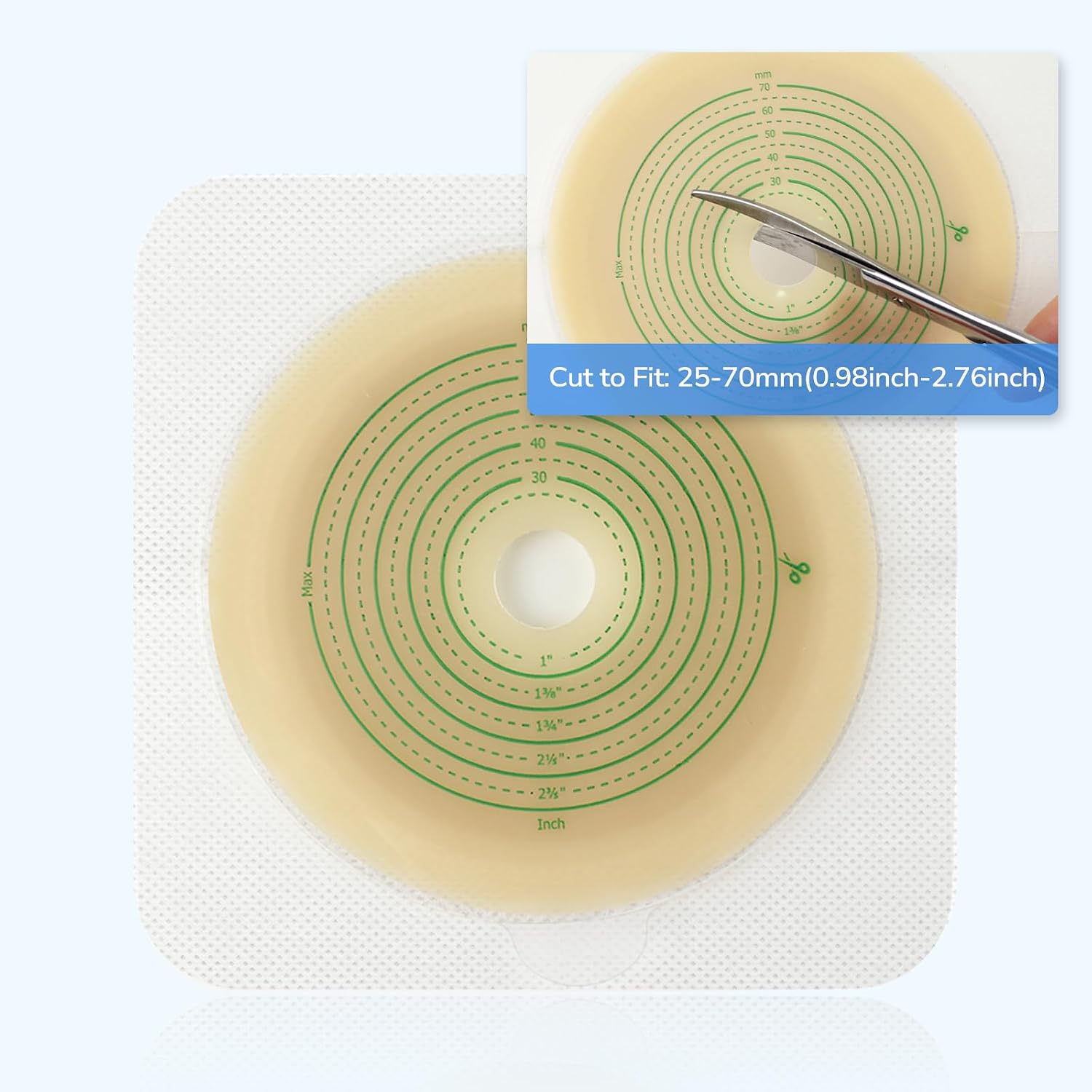 10pcs Skin Barrier with Non-Woven Border for Two Piece Colostomy Bags, Cut-to-Fit, 70mm Max
