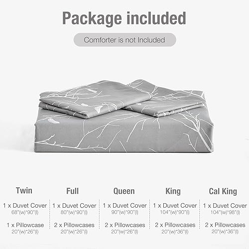 Miniatura 8 de Lekesky - Funda de edredón reversible tamaño Queen, gris y blanco con ramas, funda de edredón Queen de 3 piezas, 100% microfibra, juego de ropa de