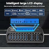 Vista 2 de Cargador de batería AA AAA de 12 bahías con función de actualización, cargador de batería inteligente con pantalla LCD para baterías recargables