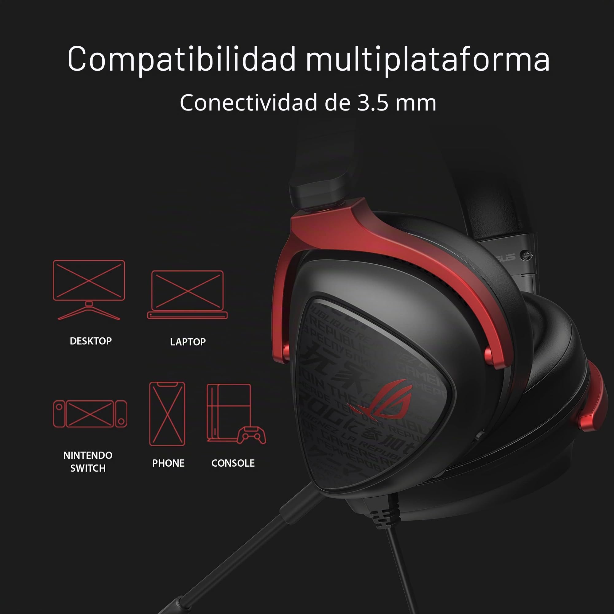 ASUS ROG Delta S Core - Auriculares Gaming Ligeros de 3.5 mm con transductores Essence de 50 mm, Sonido Envolvente 7.1 Virtual, compatibles con PC, PlayStation 5, Nintendo Switch y Xbox